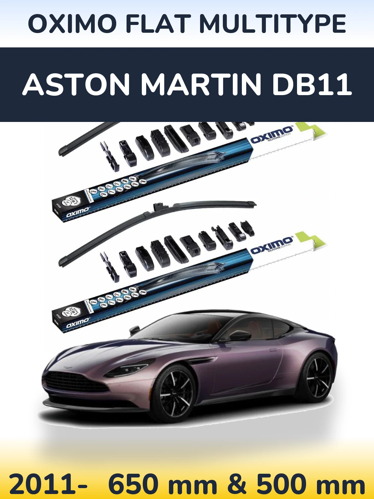 Front wiper blade set Oximo Flat MultiTipoe 650 & 500 mm for Aston Martin DB11 2011-2026