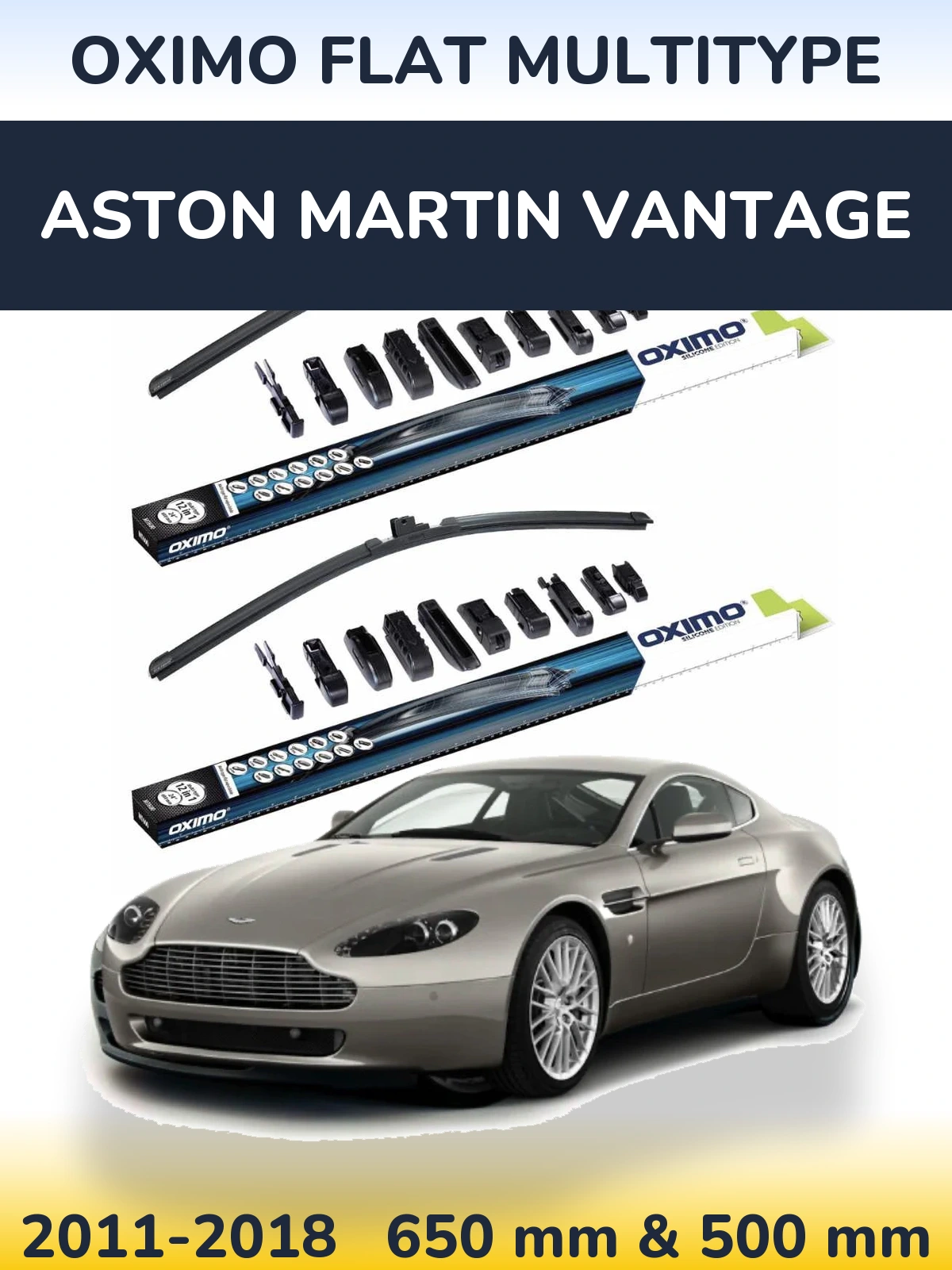 Комплект передних дворников Oximo Flat MultiТипe 650 & 500 мм для Aston Martin Vantage 2011-2018