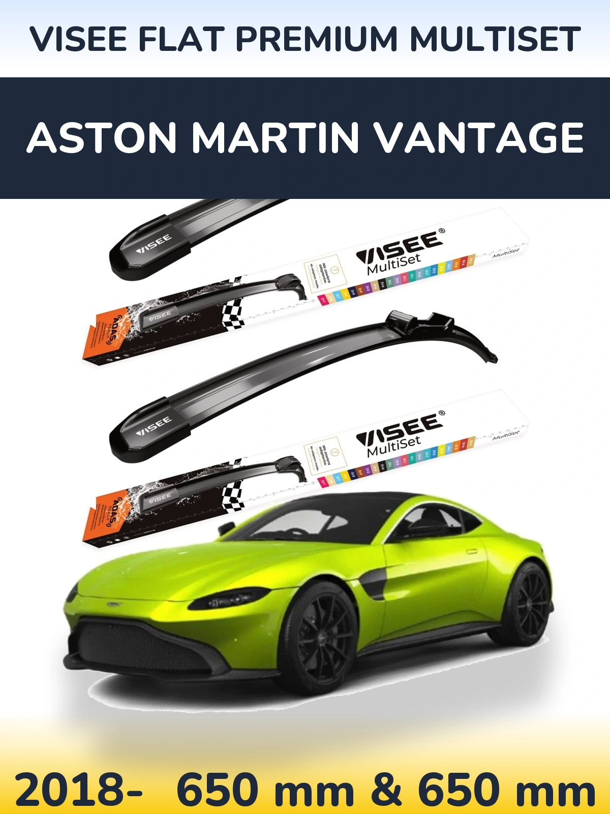 Front wiper blade set VISEE FLAT PREMIUM MultiSet 650 & 650 mm for Aston Martin Vantage 2018-2026