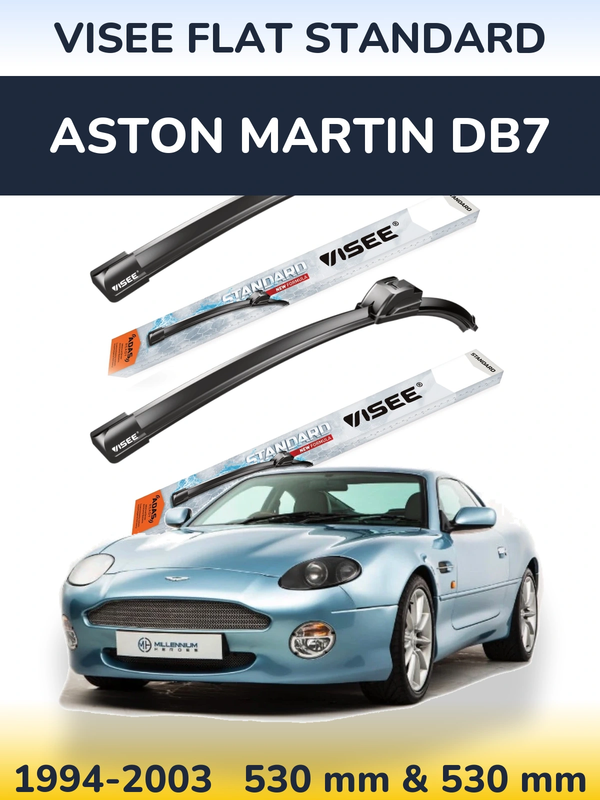 Комплект передніх щіток VISEE FLAT STANDARD 530 & 530 мм для Aston Martin DB7 1994-2003