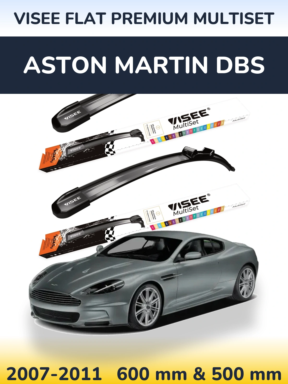 Комплект передних дворников VISEE FLAT PREMIUM MultiSet 600 & 500 мм для Aston Martin DBS 2007-2011