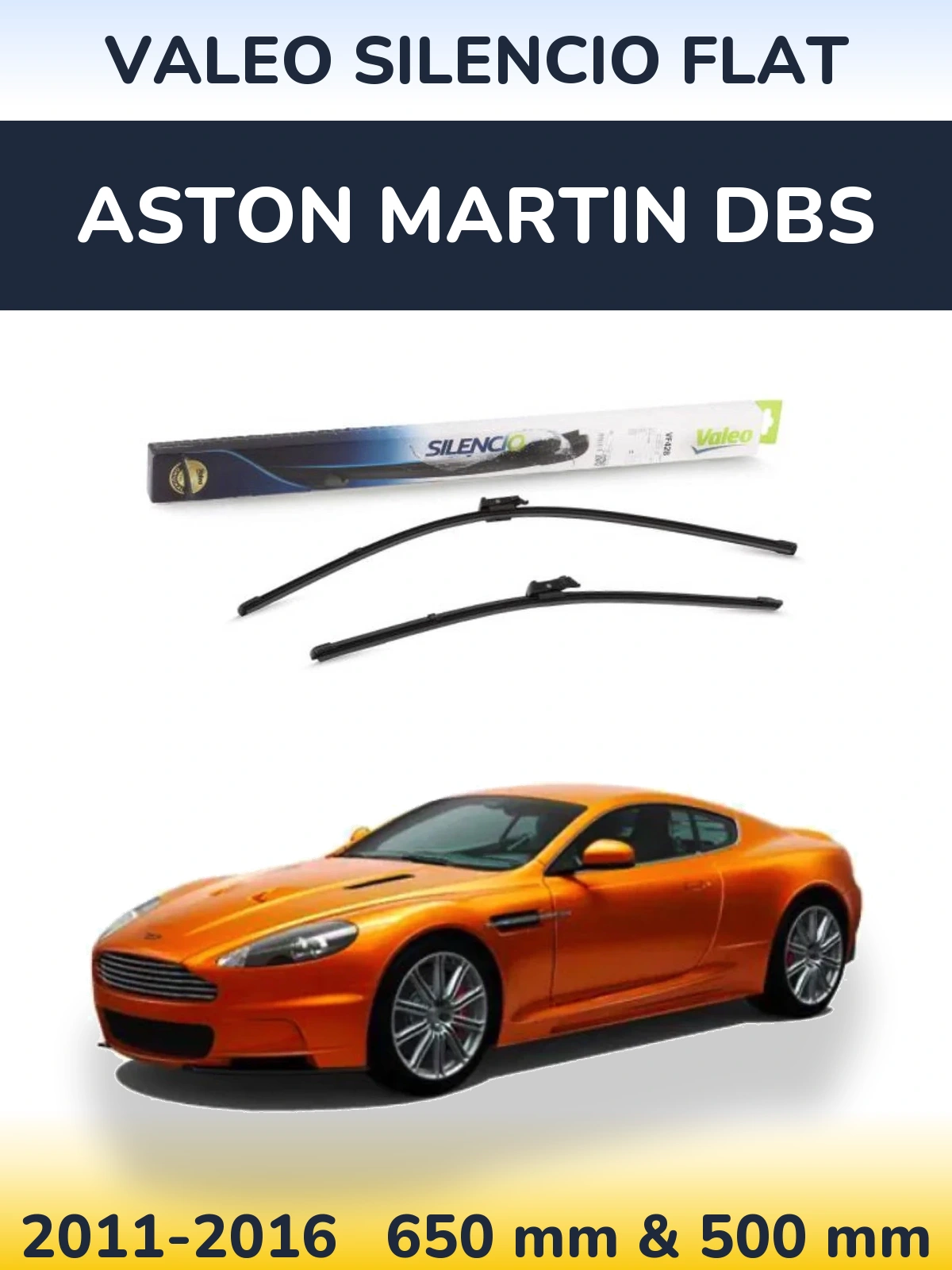 Front wiper blade set Valeo Silencio Flat 650 & 500 mm for Aston Martin DBS 2011-2016
