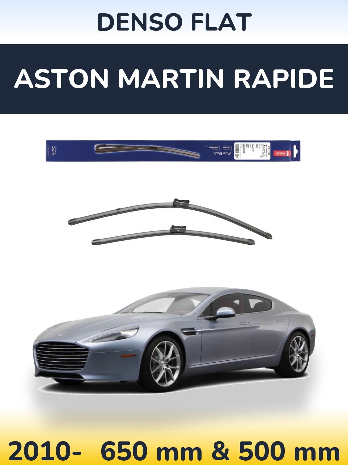 Front wiper blade set Denso Flat 650 & 500 mm for Aston Martin Rapide 2010-2026