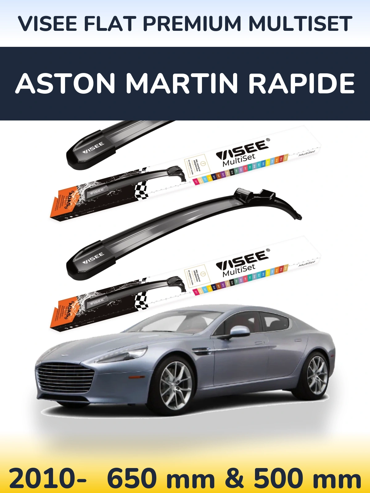Комплект передних дворников VISEE FLAT PREMIUM MultiSet 650 & 500 мм для Aston Martin Rapide 2010-2026