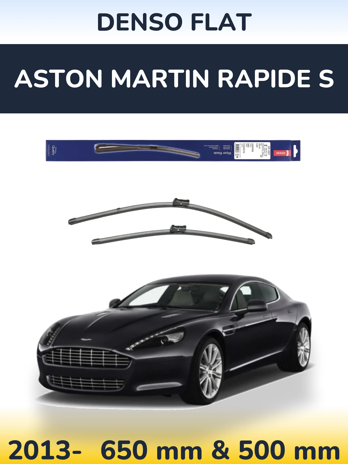 Front wiper blade set Denso Flat 650 & 500 mm for Aston Martin Rapide S 2013-2026