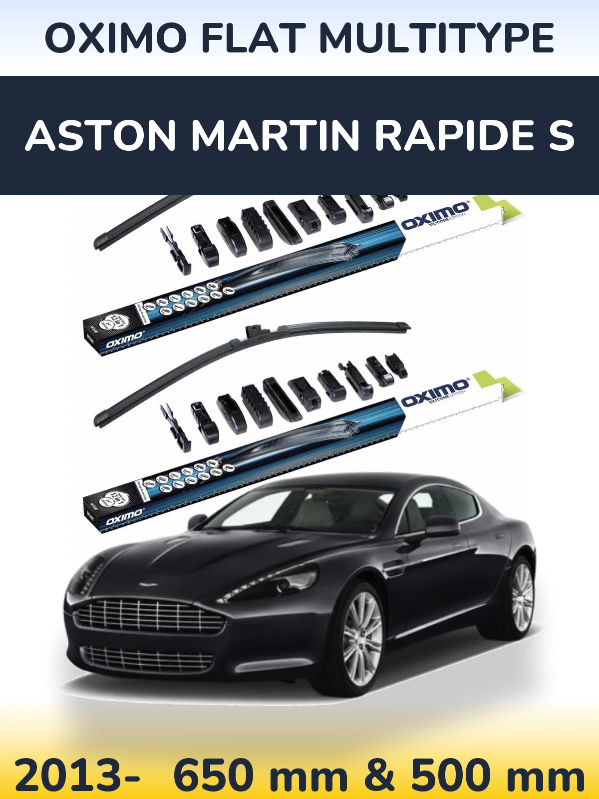 Front wiper blade set Oximo Flat MultiTypee 650 & 500 mm for Aston Martin Rapide S 2013-2026