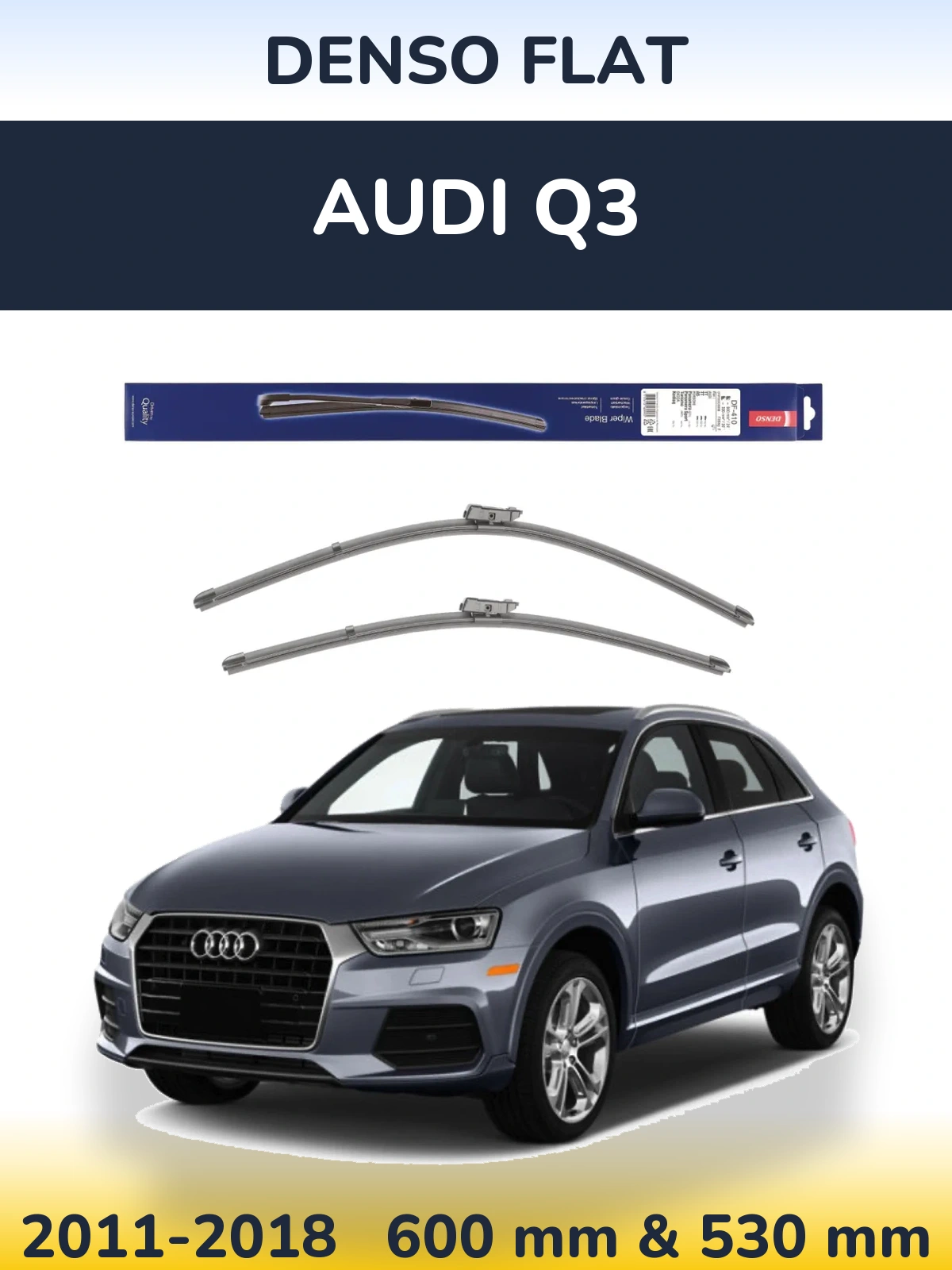 Front wiper blade set Denso Flat 600 & 520 mm for Audi Q3 2011-2018