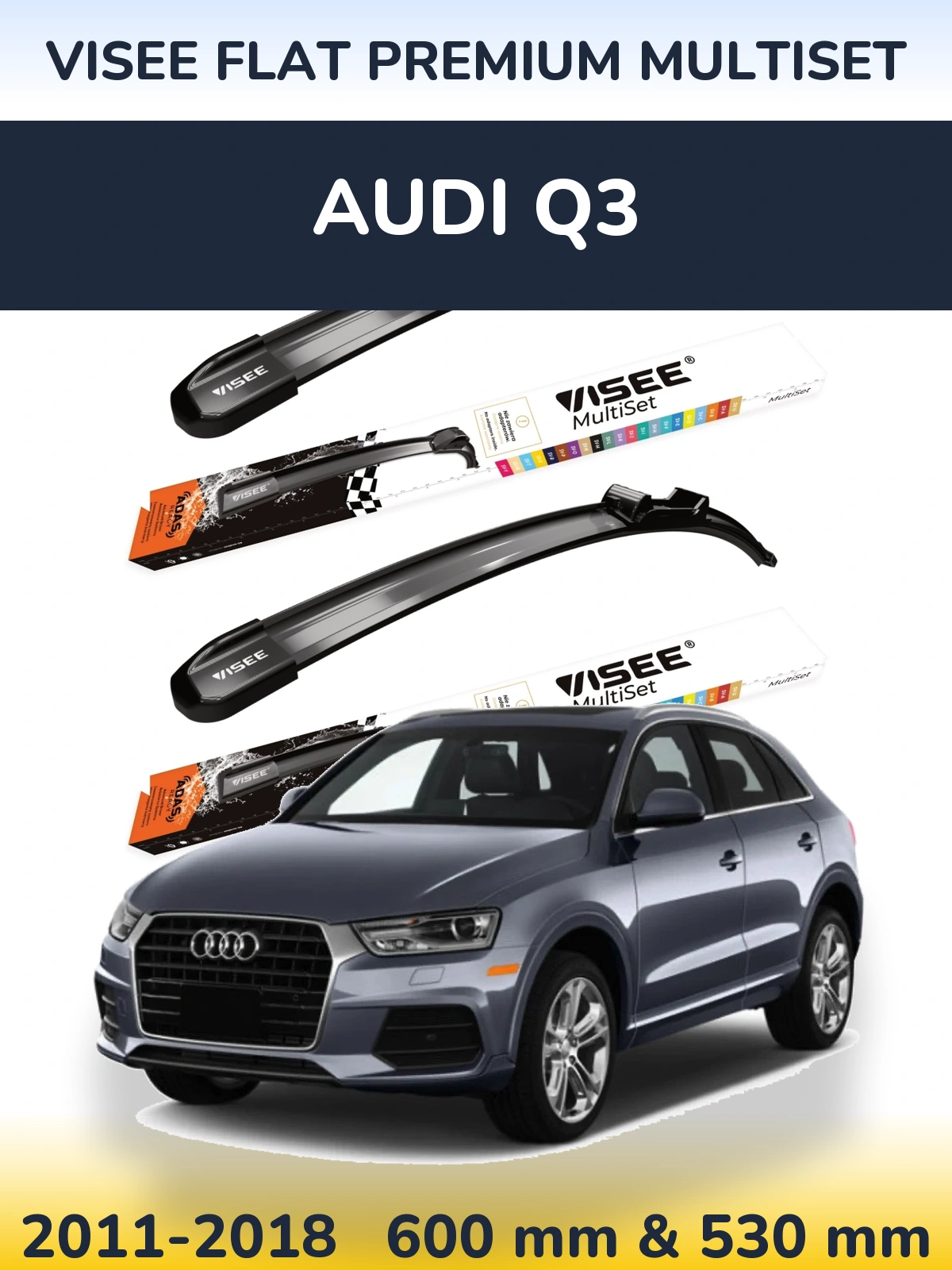 Комплект передніх щіток VISEE FLAT PREMIUM MultiSet 600 & 530 мм для Audi Q3 2011-2018