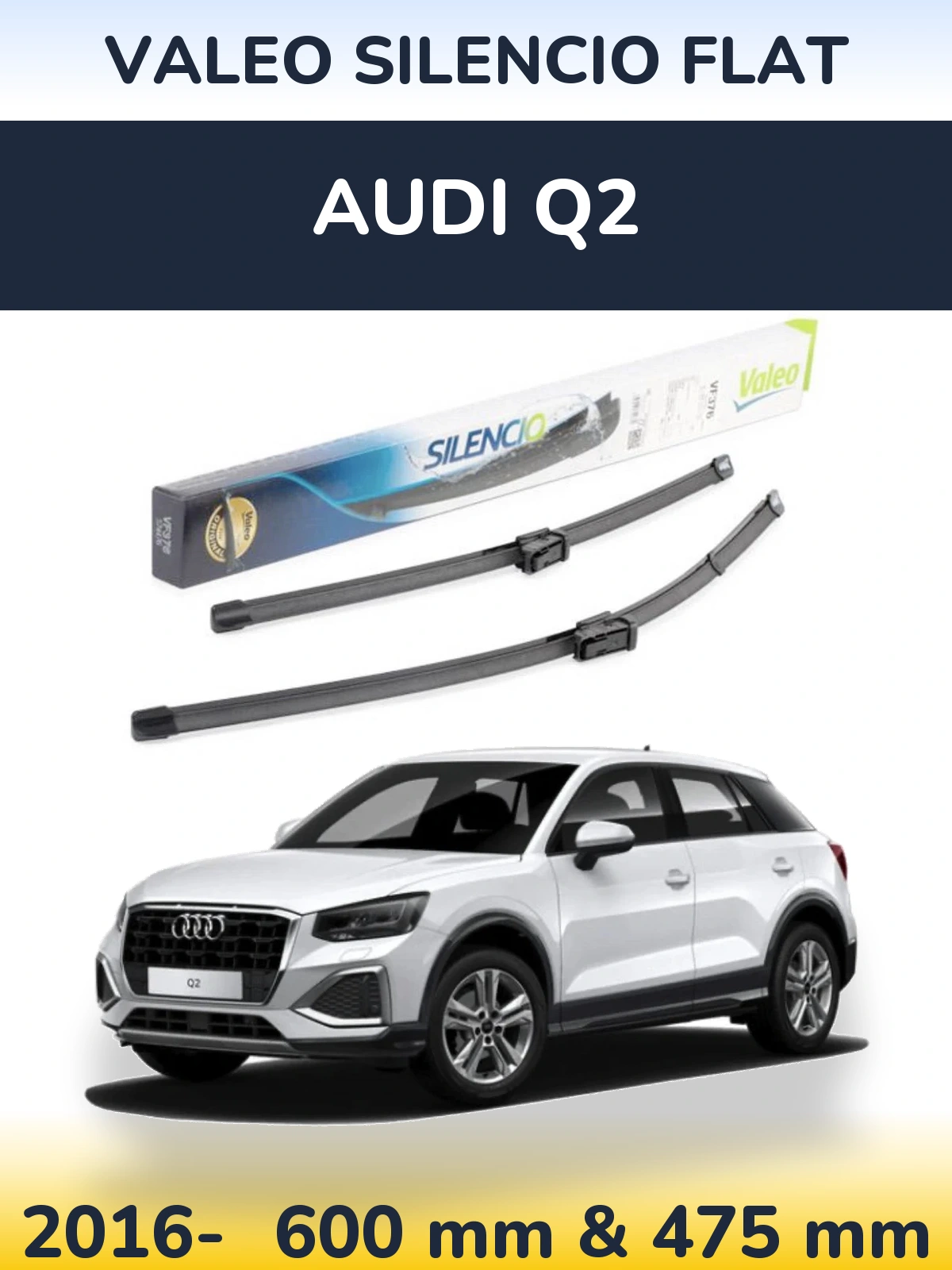 Комплект передніх щіток Valeo Silencio Flat 600 & 475 мм для Audi Q2 2016-2026