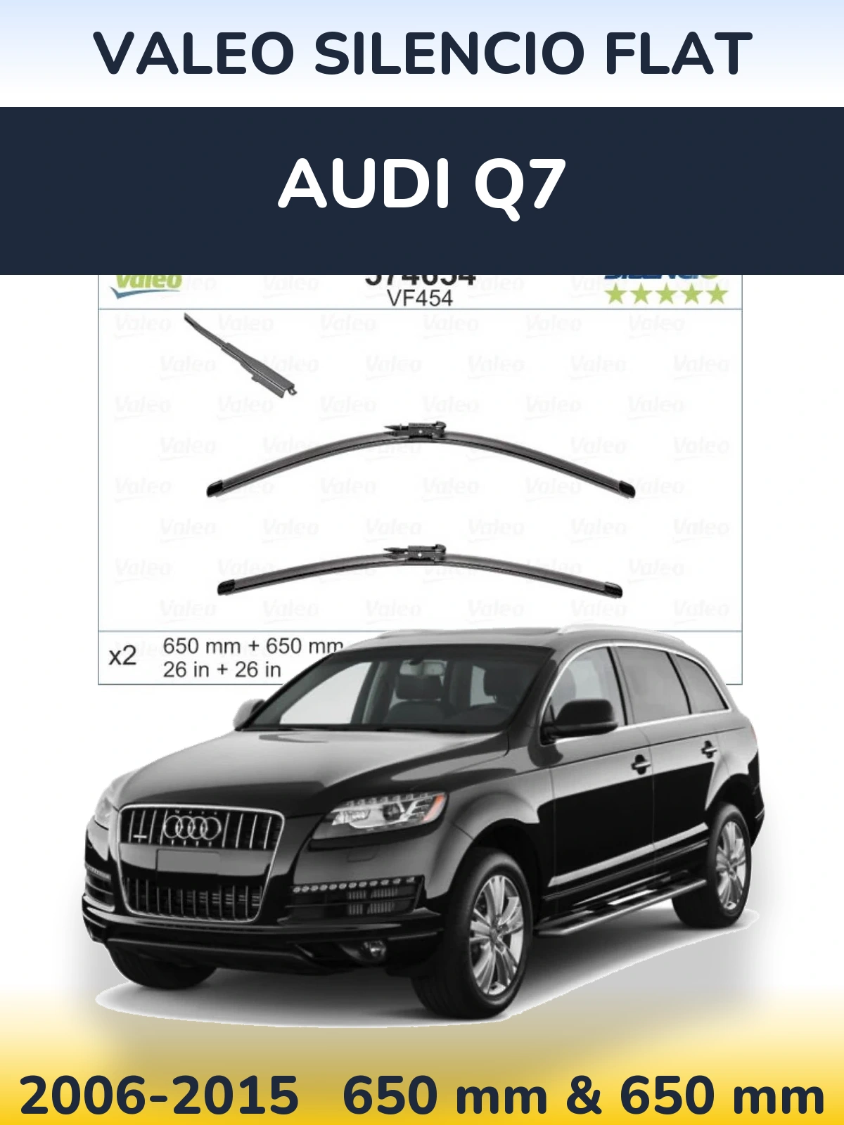 Комплект передніх щіток Valeo Silencio Flat 650 & 650 мм для Audi Q7 2006-2015
