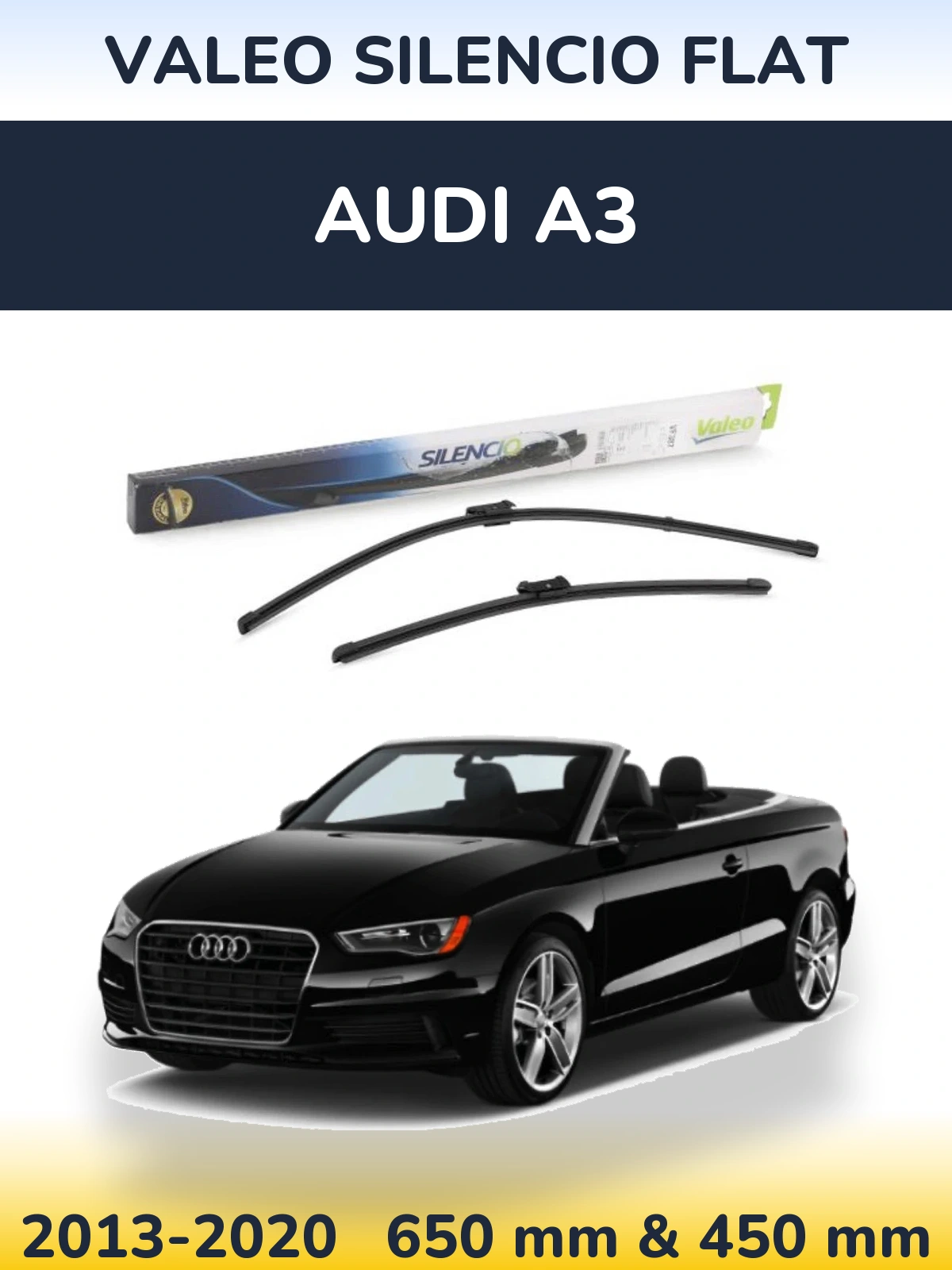 Front wiper blade set Valeo Silencio Flat 650 & 450 mm for Audi A3 2013-2020