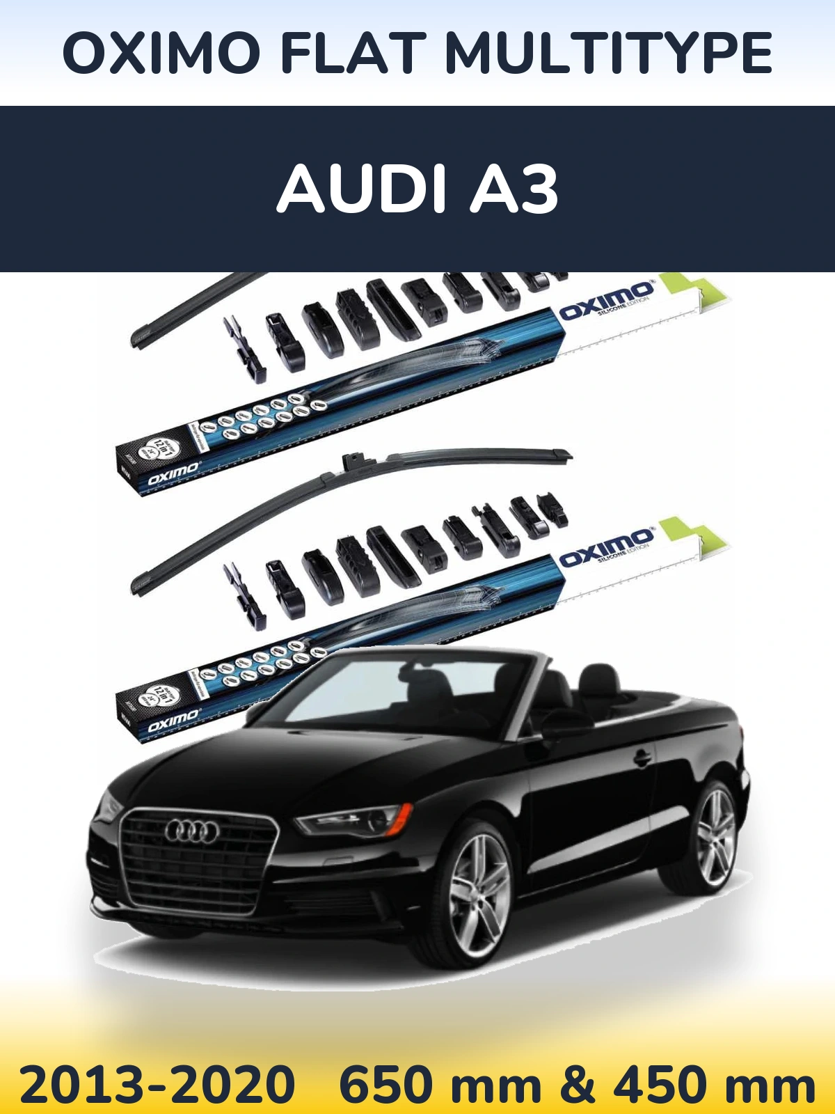 Front wiper blade set Oximo Flat MultiTipoe 650 & 450 mm for Audi A3 2013-2020