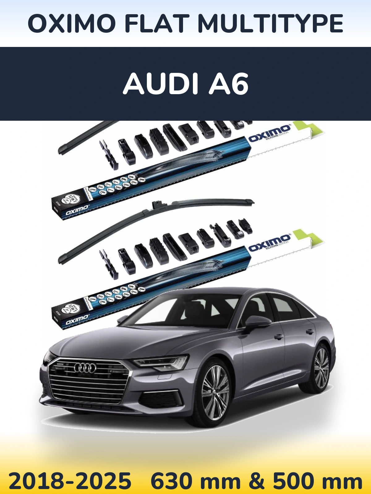 Комплект передних дворников Oximo Flat MultiТипe 600 & 500 мм для Audi A6 2018-2025