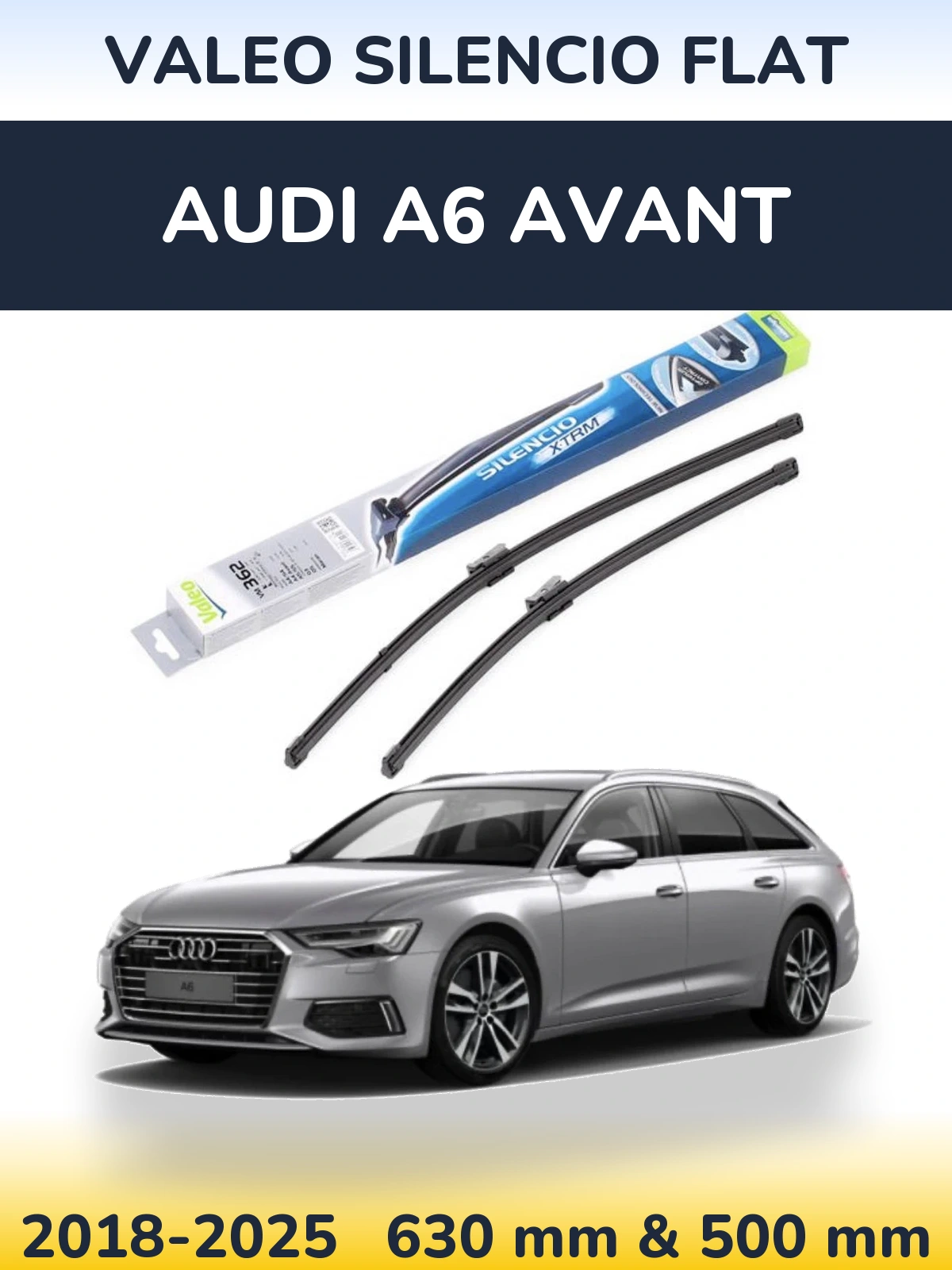 Front wiper blade set Valeo Silencio Flat 600 & 500 mm for Audi A6 Avant 2018-2025