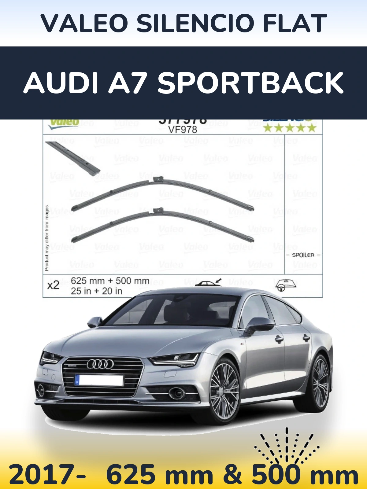 Комплект передних дворников Valeo Silencio Flat 625 & 500 мм для Audi A7 Sportback 2017-2026
