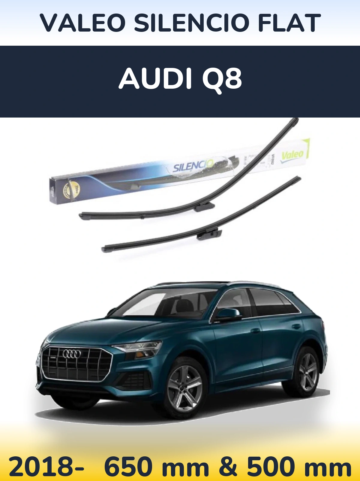 Комплект передніх щіток Valeo Silencio Flat 630 & 500 мм для Audi Q8 2018-2026