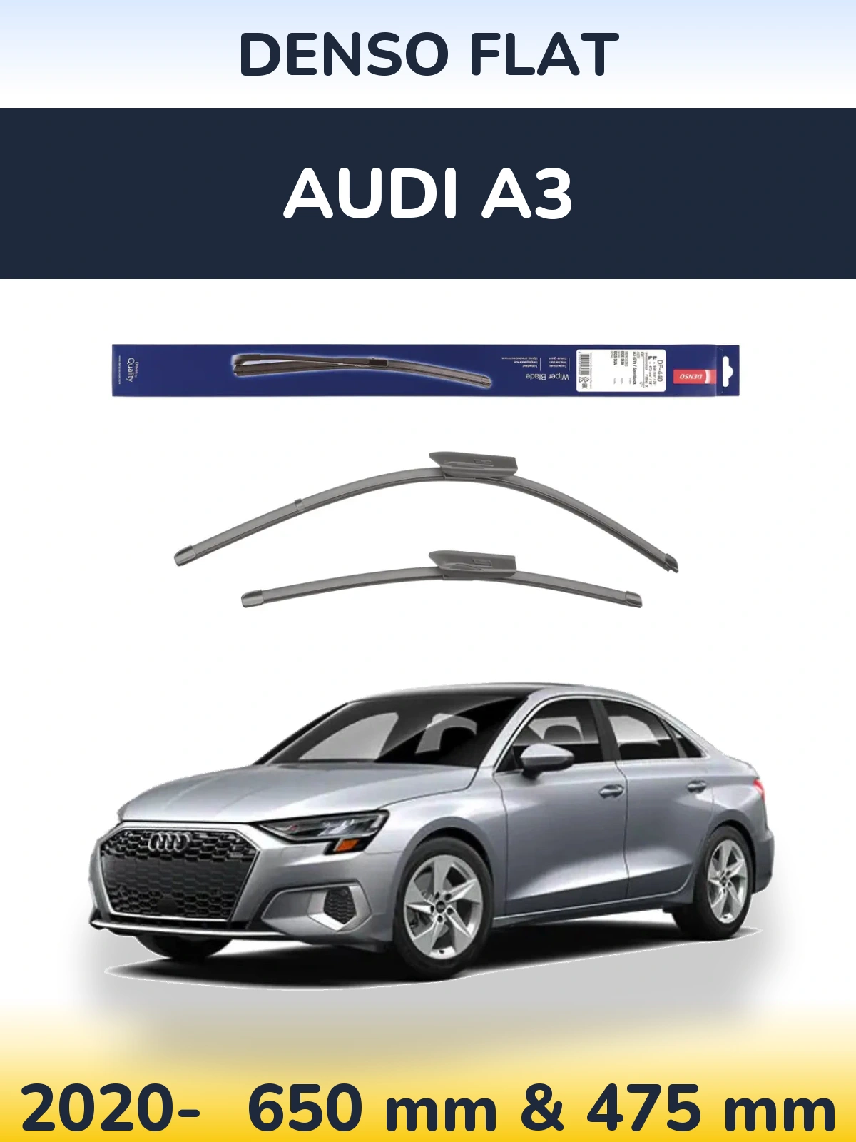 Front wiper blade set Denso Flat 650 & 475 mm for Audi A3 2020-2026