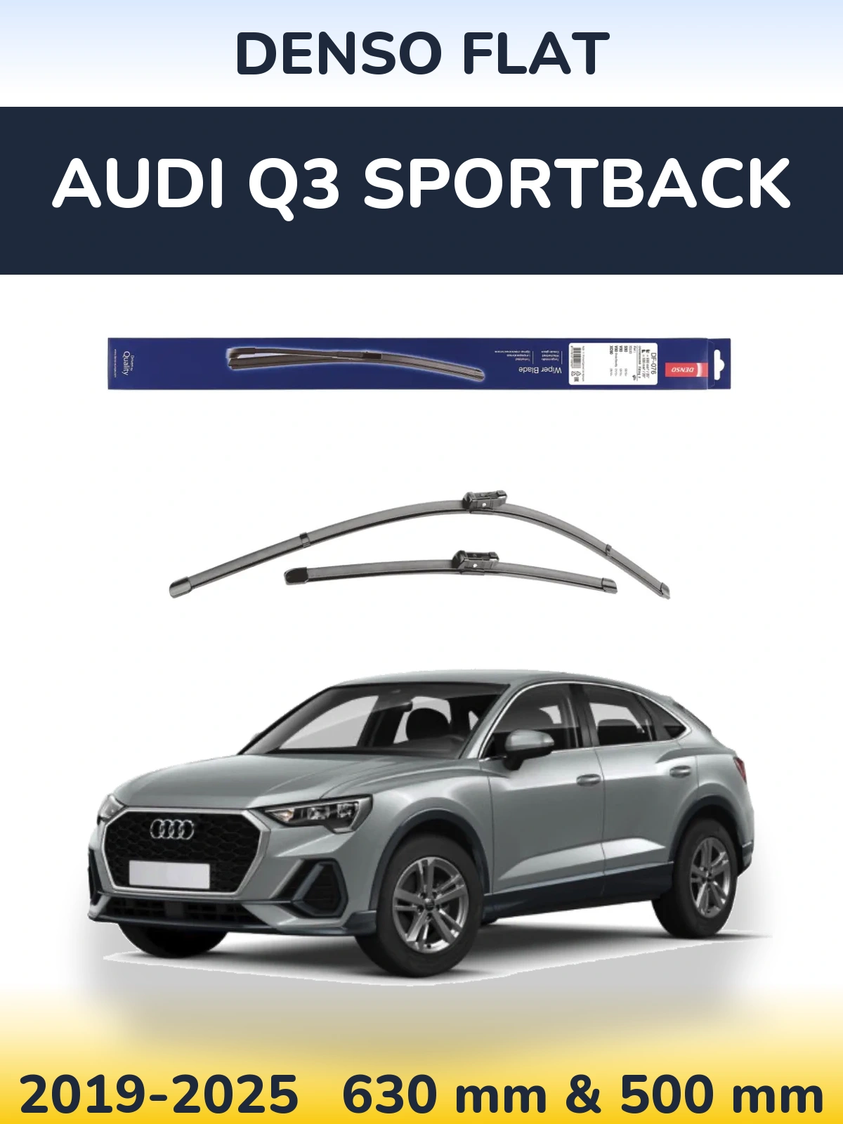 Front wiper blade set Denso Flat 630 & 500 mm for Audi Q3 Sportback 2019-2025