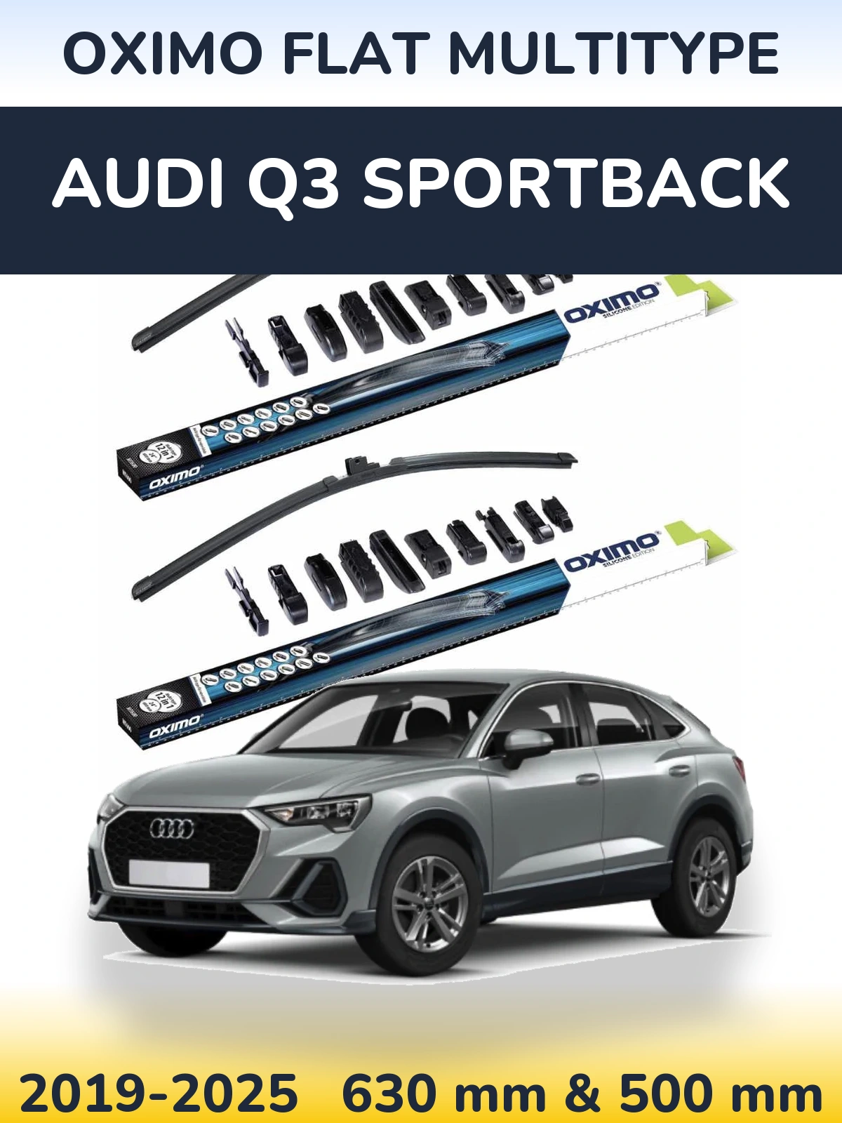 Front wiper blade set Oximo Flat MultiTipoe 600 & 500 mm for Audi Q3 Sportback 2019-2025