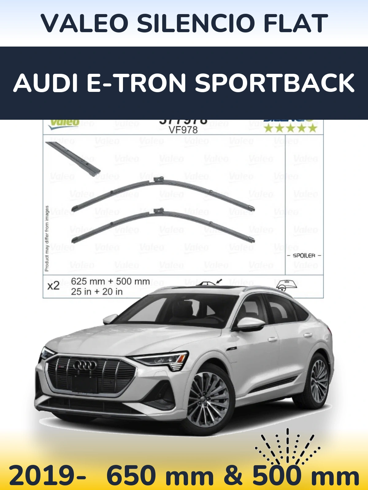Front wiper blade set Valeo Silencio Flat 625 & 500 mm for Audi e-tron Sportback 2019-2026