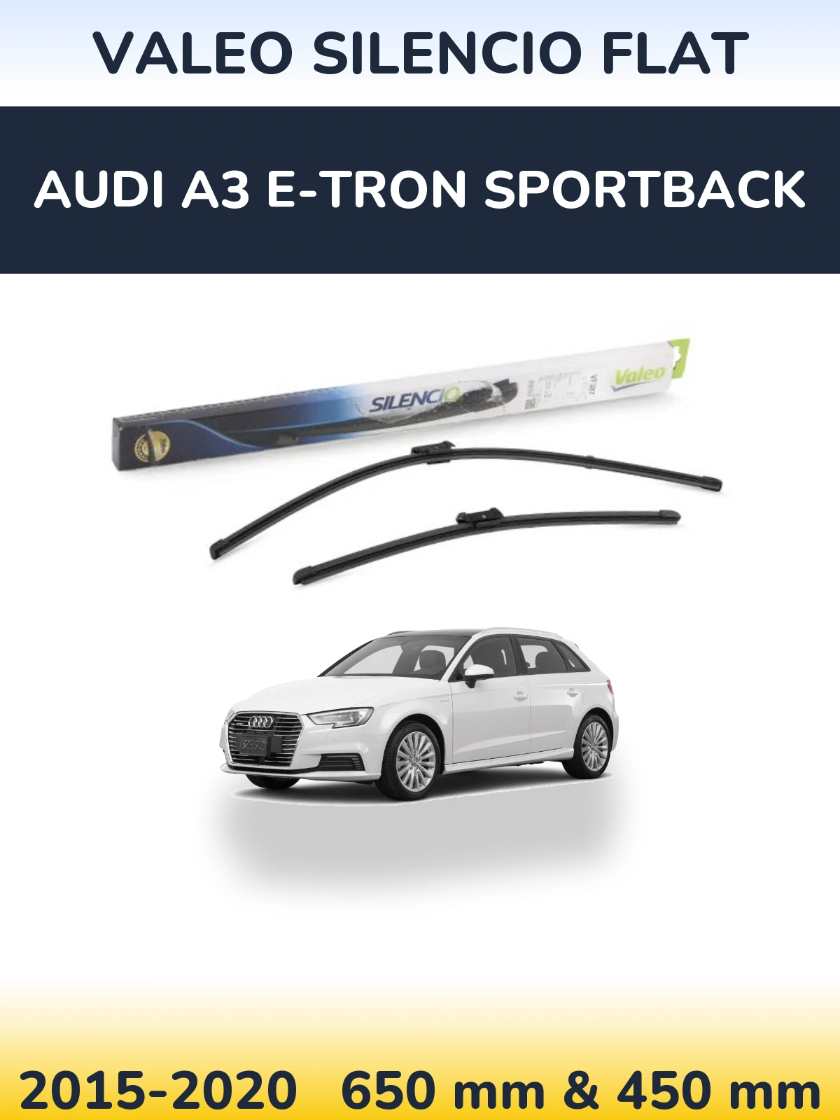 Front wiper blade set Valeo Silencio Flat 650 & 450 mm for Audi A3 e-tron Sportback 2015-2020