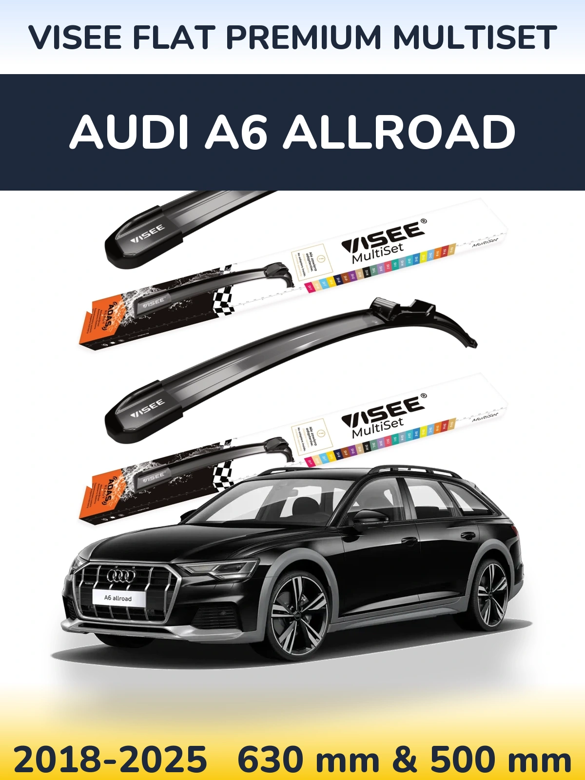 Комплект передних дворников VISEE FLAT PREMIUM MultiSet 630 & 500 мм для Audi A6 Allroad 2018-2025
