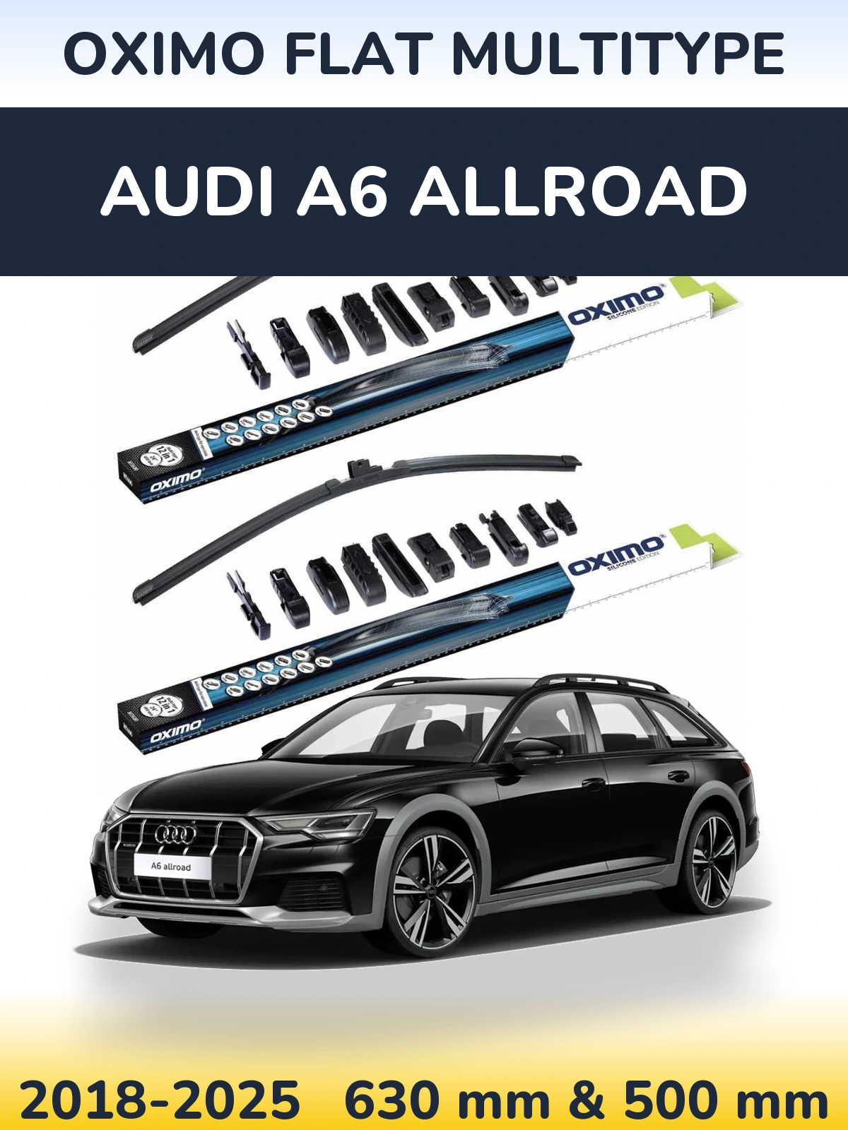 Front wiper blade set Oximo Flat MultiTipoe 600 & 500 mm for Audi A6 Allroad 2018-2025