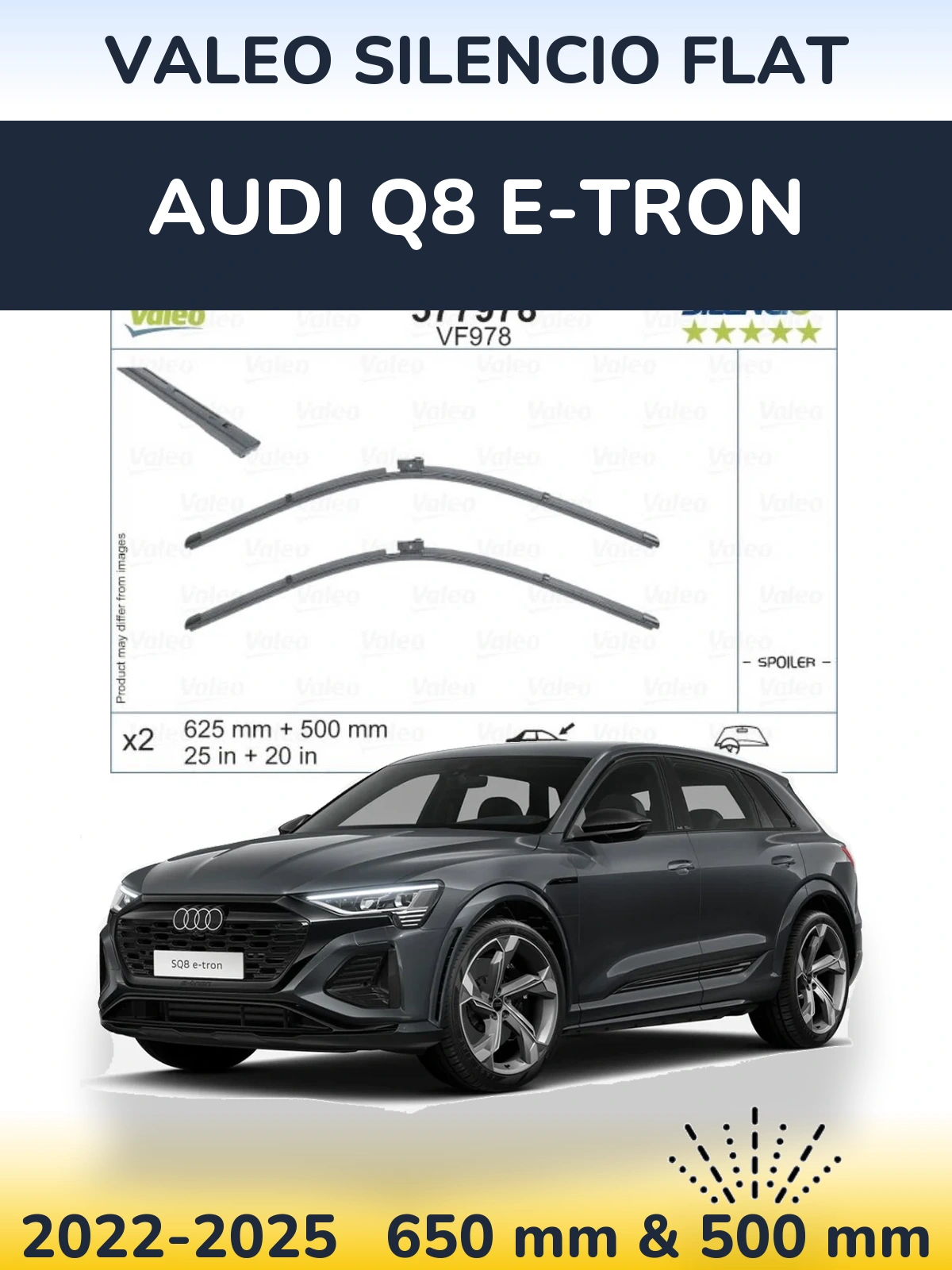 Комплект передніх щіток Valeo Silencio Flat 625 & 500 мм для Audi Q8 e-tron 2022-2025