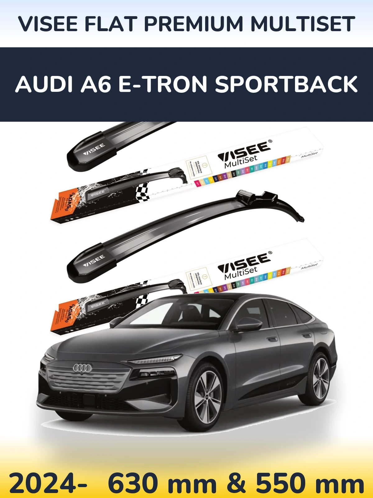 Комплект передних дворников VISEE FLAT PREMIUM MultiSet 630 & 550 мм для Audi A6 e-tron Sportback 2024-2026