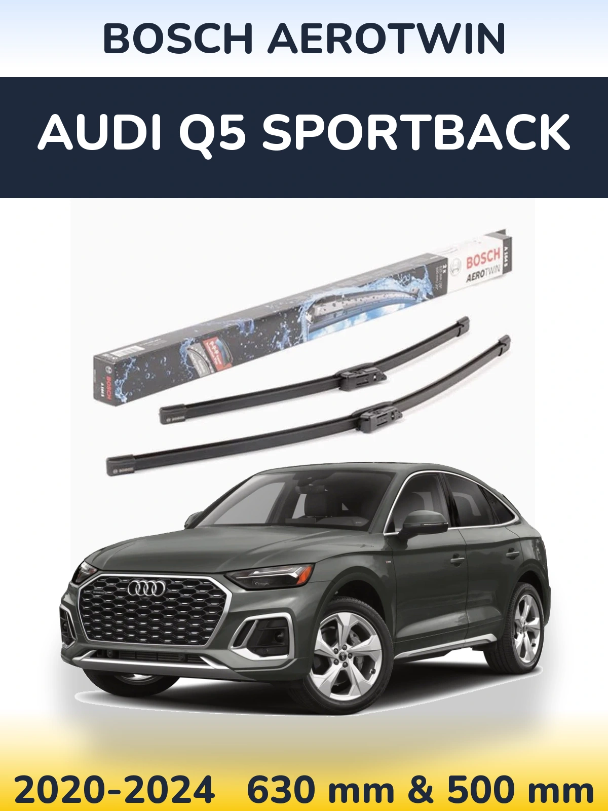 Front wiper blade set BOSCH AeroTwin 630 & 500 mm for Audi Q5 Sportback 2020-2024