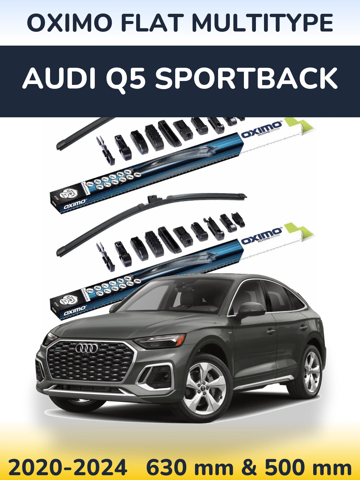 Front wiper blade set Oximo Flat MultiTipoe 600 & 500 mm for Audi Q5 Sportback 2020-2024