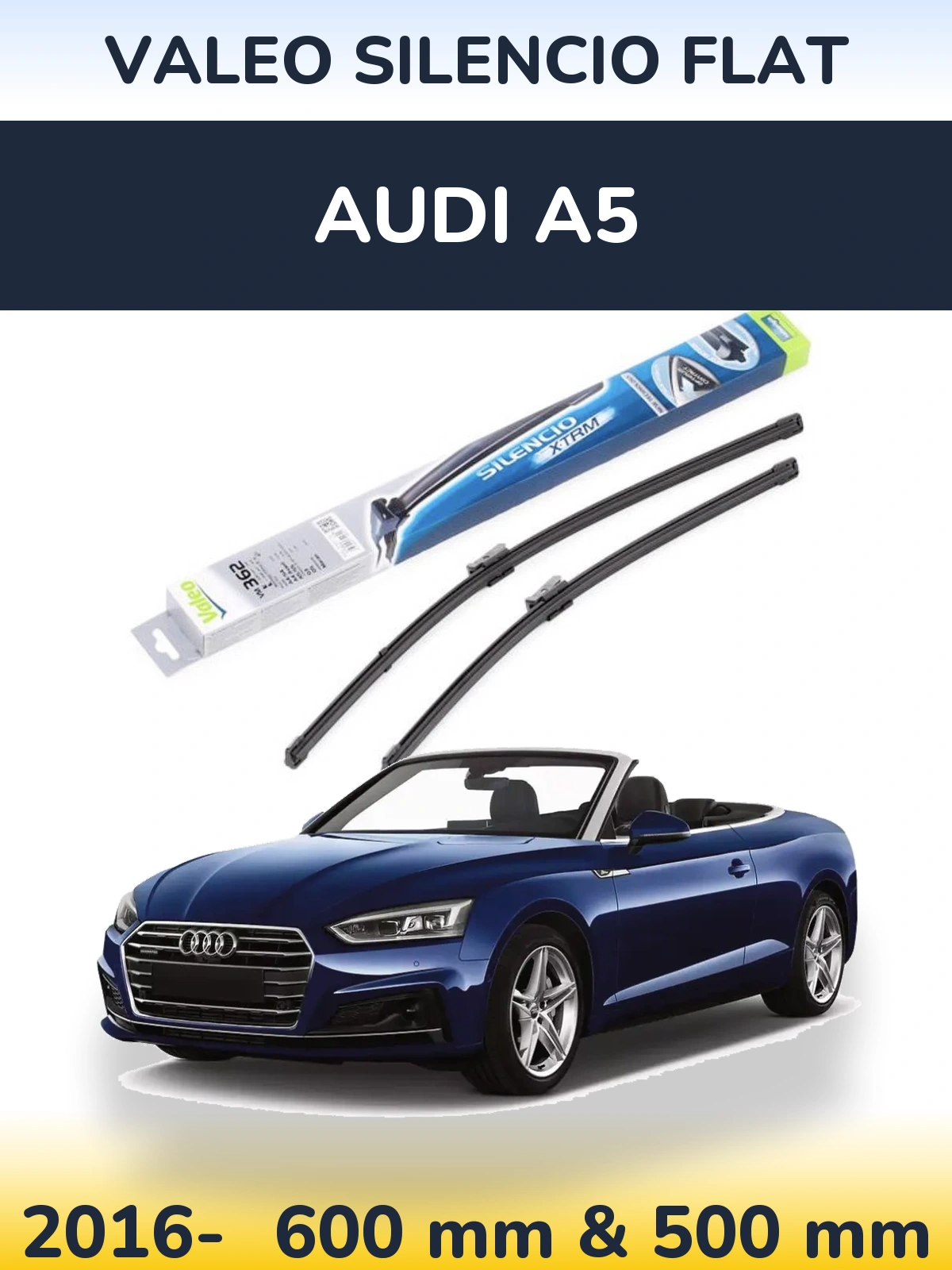 Комплект передних дворников Valeo Silencio Flat 600 & 500 мм для Audi A5 2016-2026