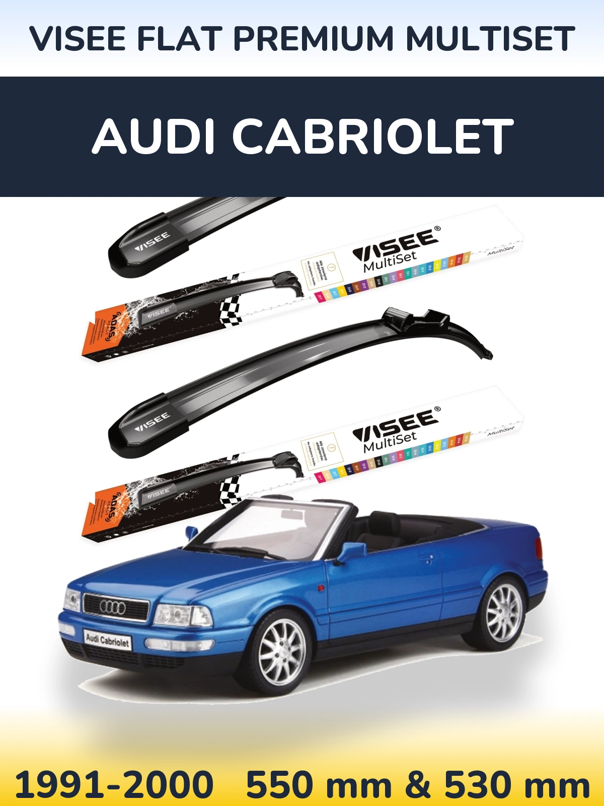 Комплект передніх щіток VISEE FLAT PREMIUM MultiSet 550 & 530 мм для Audi Cabriolet 1991-2000