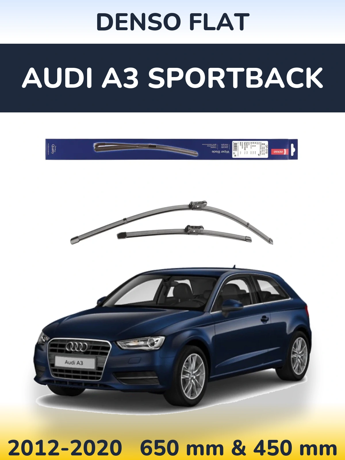 Front wiper blade set Denso Flat 650 & 450 mm for Audi A3 Sportback 2012-2020