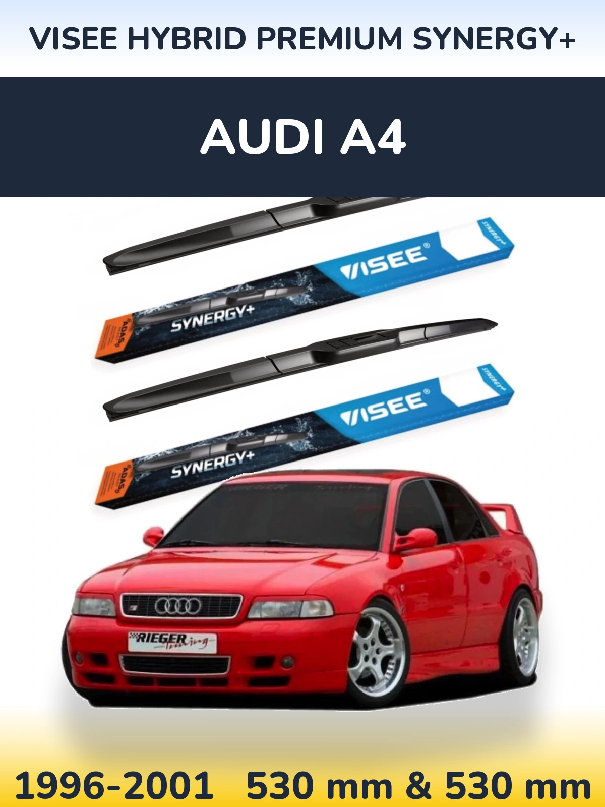 Front wiper blade set VISEE HYBRID PREMIUM SYNERGY+ 530 & 530 mm for Audi A4 1996-2001