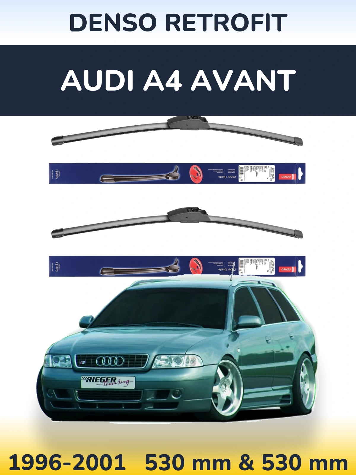 Front wiper blade set Denso Retrofit 530 & 530 mm for Audi A4 Avant 1996-2001
