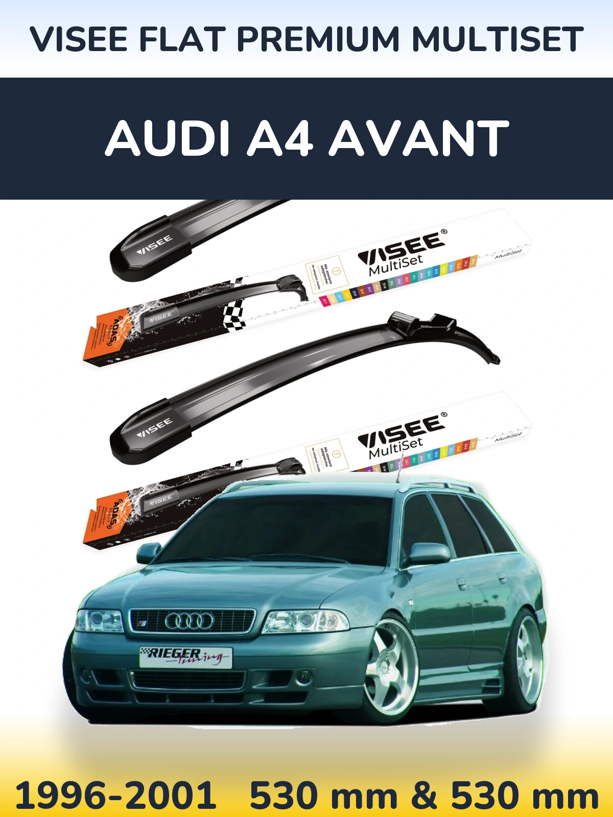 Front wiper blade set VISEE FLAT PREMIUM MultiSet 530 & 530 mm for Audi A4 Avant 1996-2001