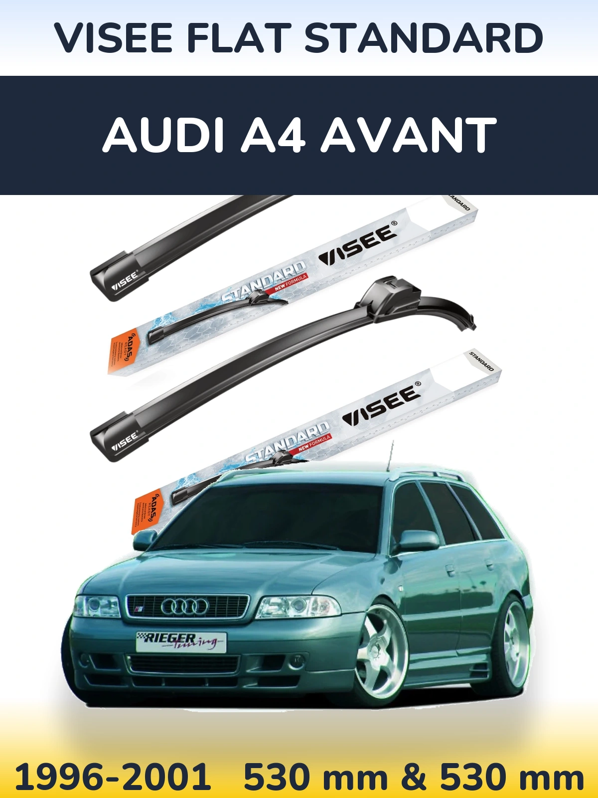 Front wiper blade set VISEE FLAT STANDARD 530 & 530 mm for Audi A4 Avant 1996-2001