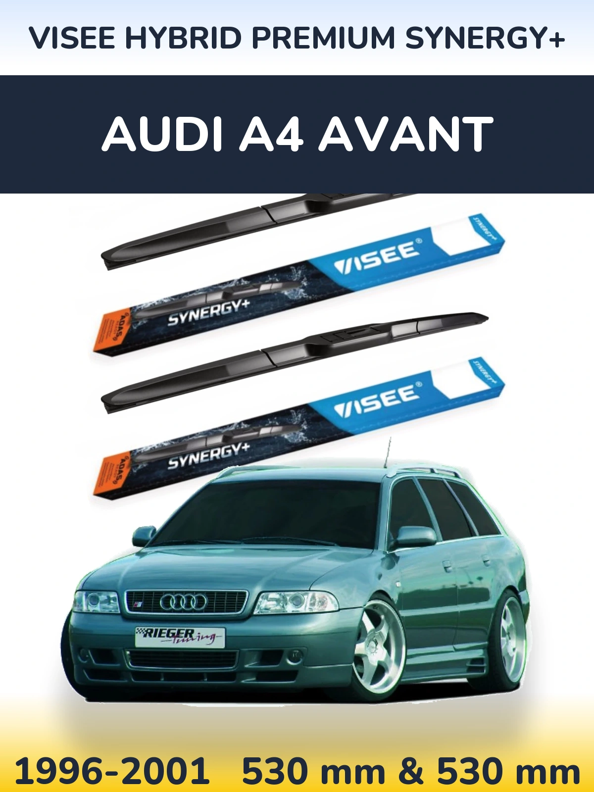 Front wiper blade set VISEE HYBRID PREMIUM SYNERGY+ 530 & 530 mm for Audi A4 Avant 1996-2001