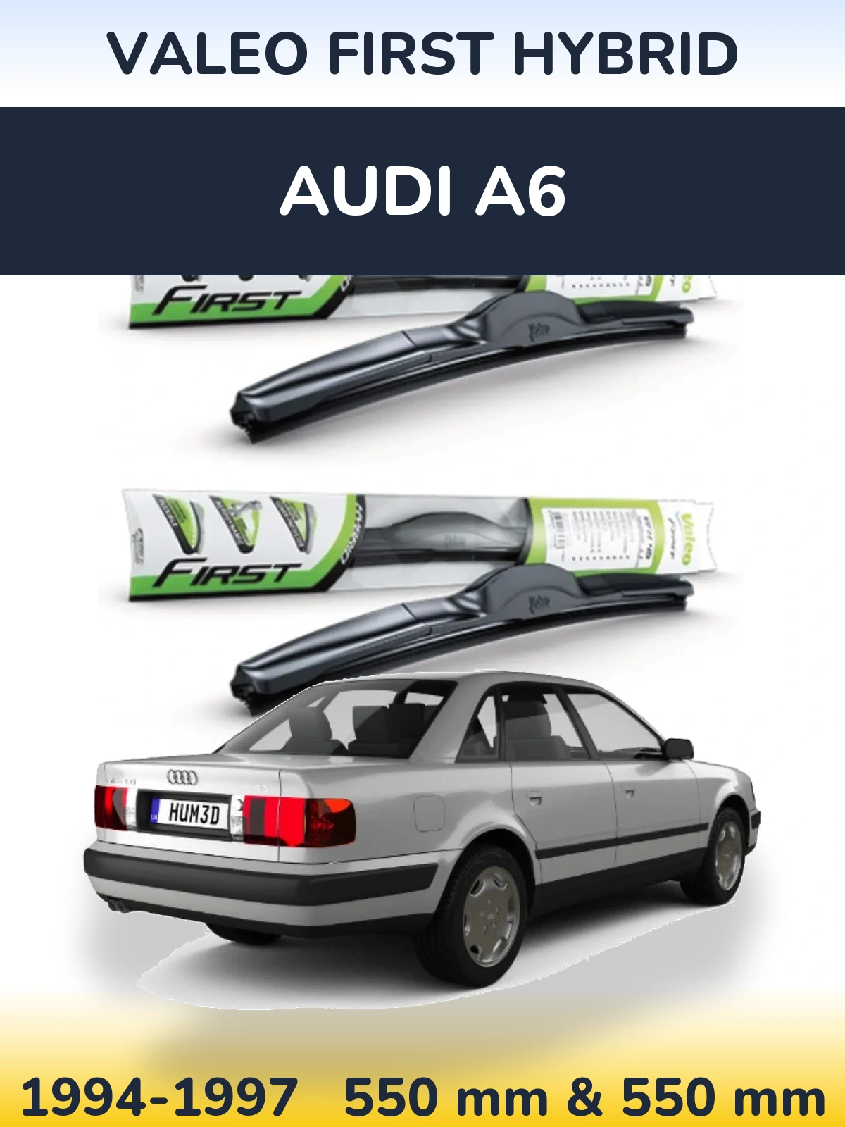 Front wiper blade set Valeo First Hybrid 550 & 550 mm for Audi A6 1994-1997