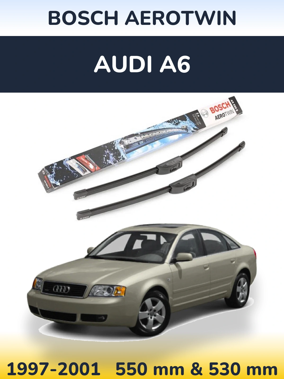 Front wiper blade set BOSCH AeroTwin 550 & 530 mm for Audi A6 1997-2001