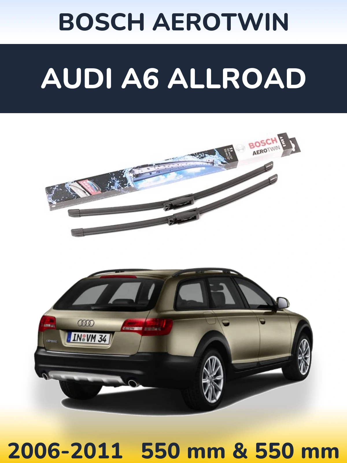 Front wiper blade set BOSCH AeroTwin 555 & 555 mm for Audi A6 Allroad 2006-2011