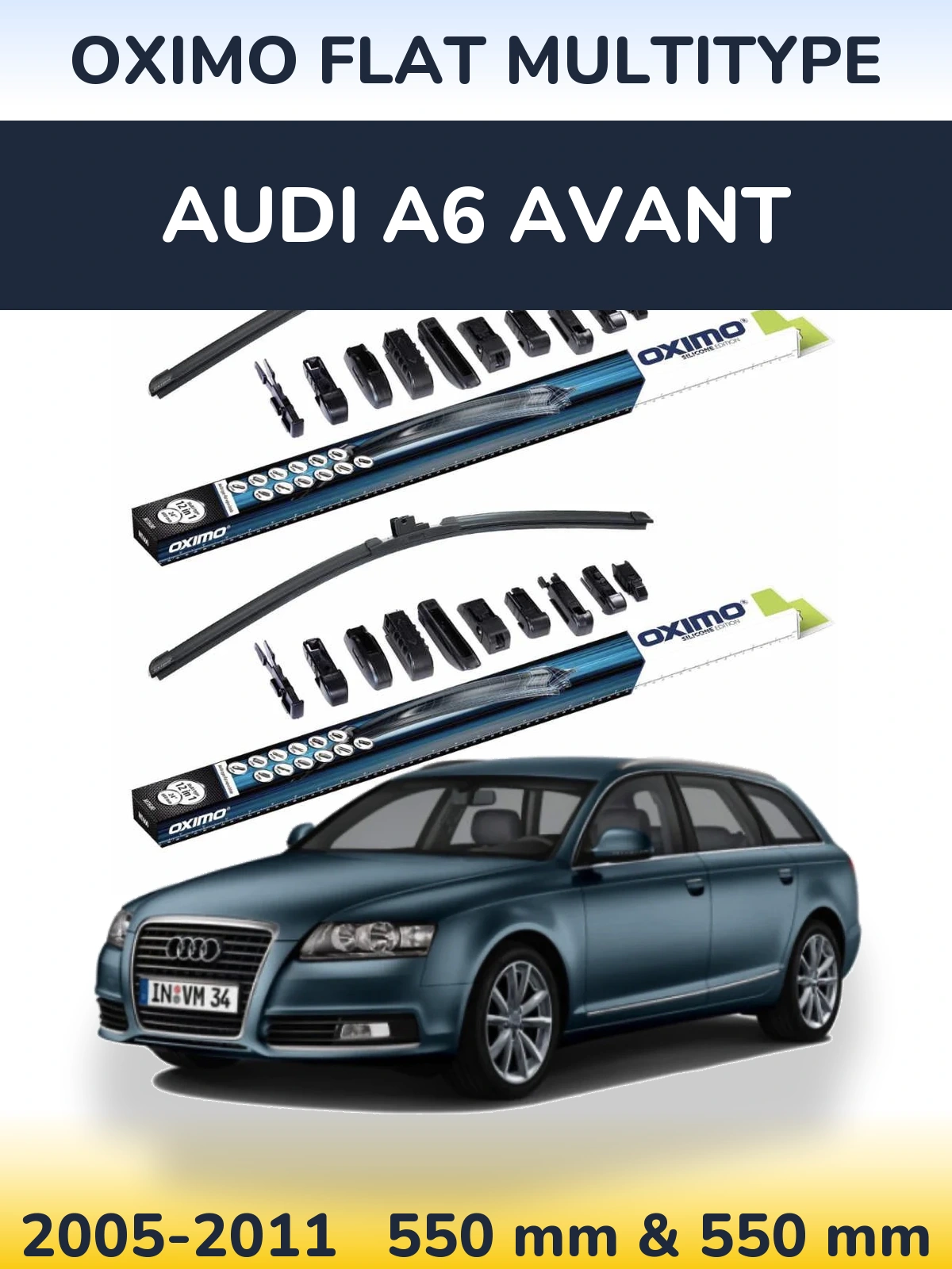 Front wiper blade set Oximo Flat MultiTipoe 550 & 550 mm for Audi A6 Avant 2005-2011