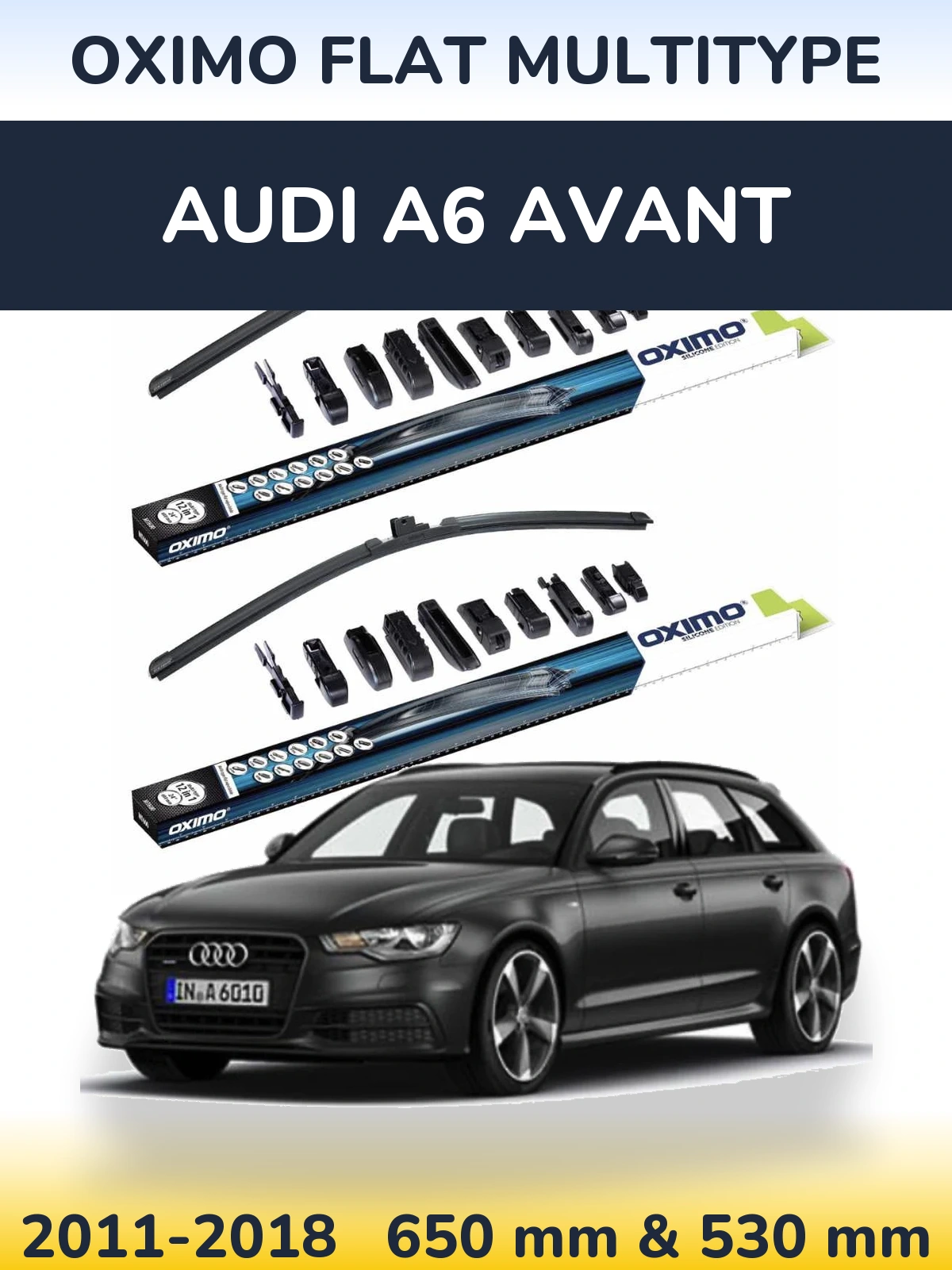 Front wiper blade set Oximo Flat MultiTipoe 650 & 530 mm for Audi A6 Avant 2011-2018