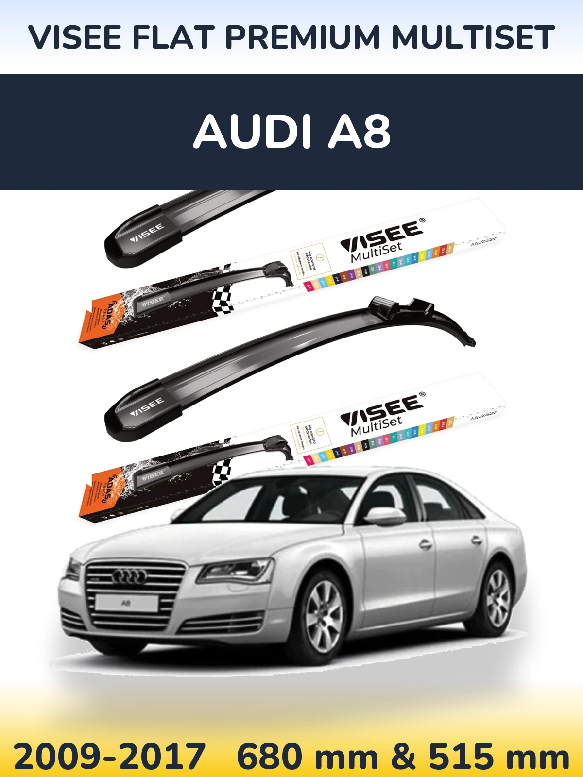 Комплект передних дворников VISEE FLAT PREMIUM MultiSet 680 & 500 мм для Audi A8 2009-2017