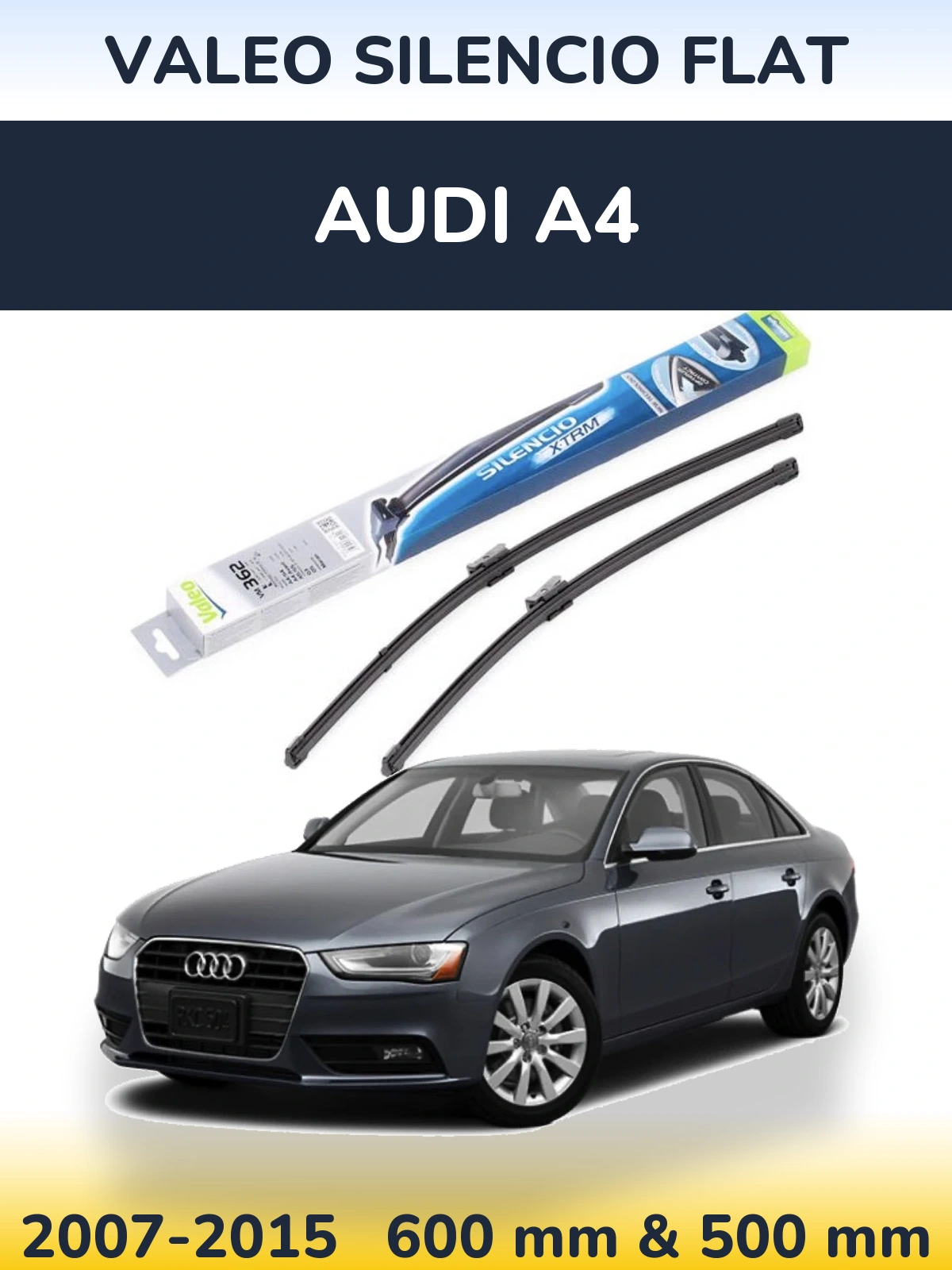 Front wiper blade set Valeo Silencio Flat 600 & 500 mm for Audi A4 2007-2015