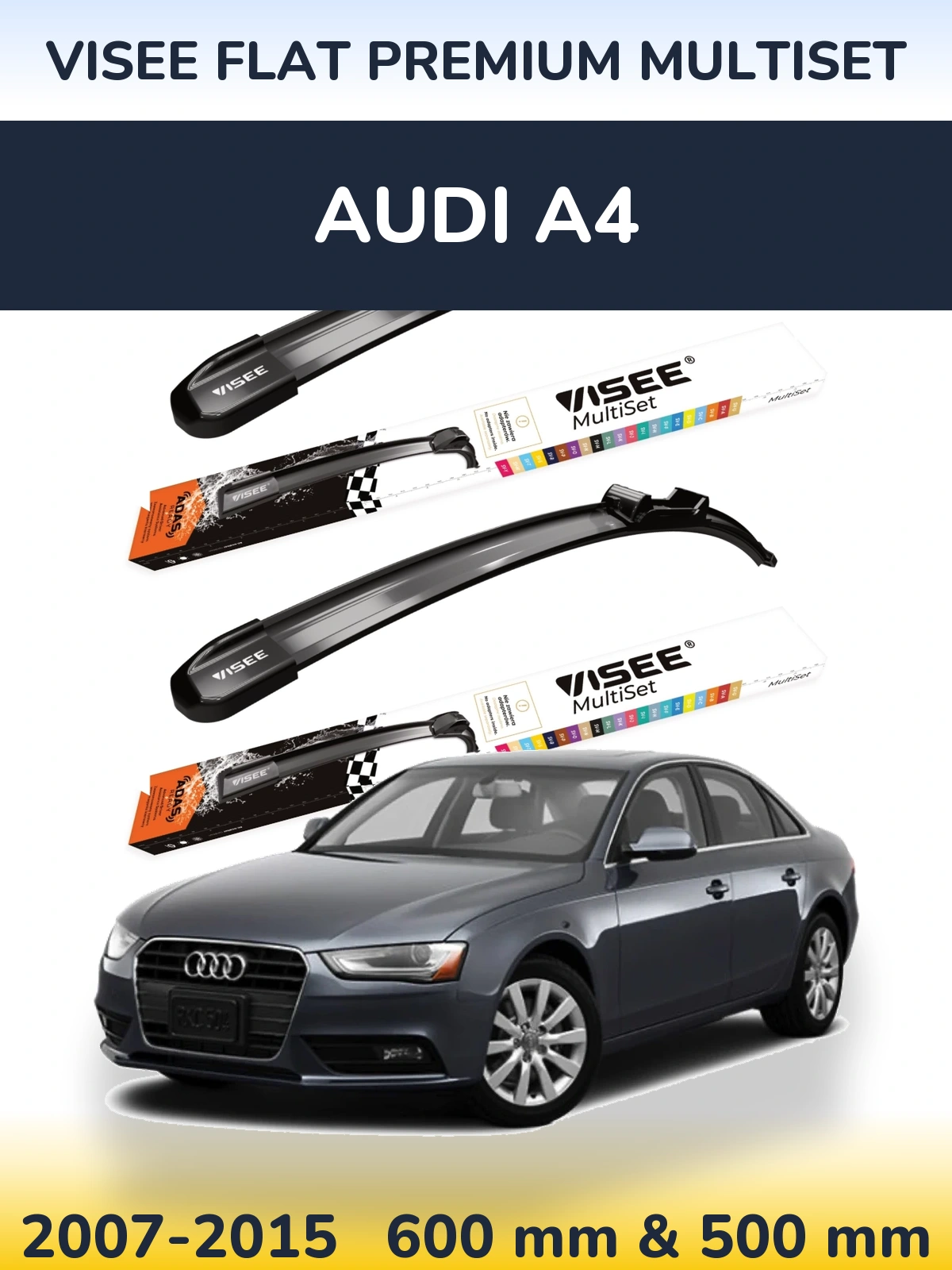 Front wiper blade set VISEE FLAT PREMIUM MultiSet 600 & 500 mm for Audi A4 2007-2015