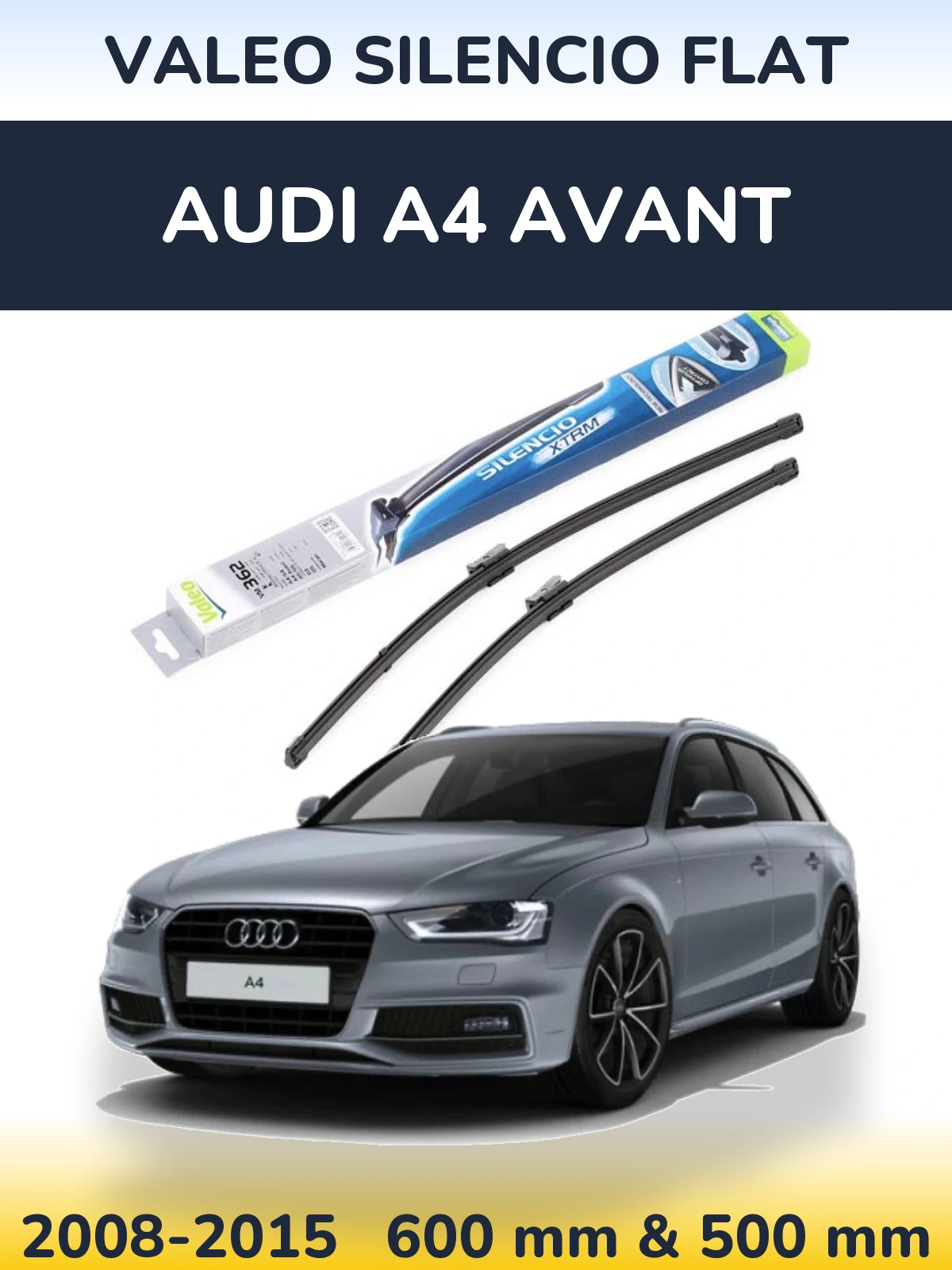 Front wiper blade set Valeo Silencio Flat 600 & 500 mm for Audi A4 Avant 2008-2015