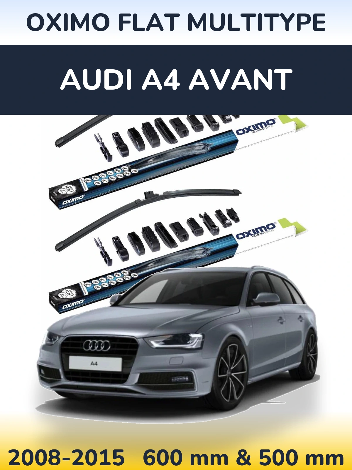 Front wiper blade set Oximo Flat MultiTipoe 600 & 500 mm for Audi A4 Avant 2008-2015