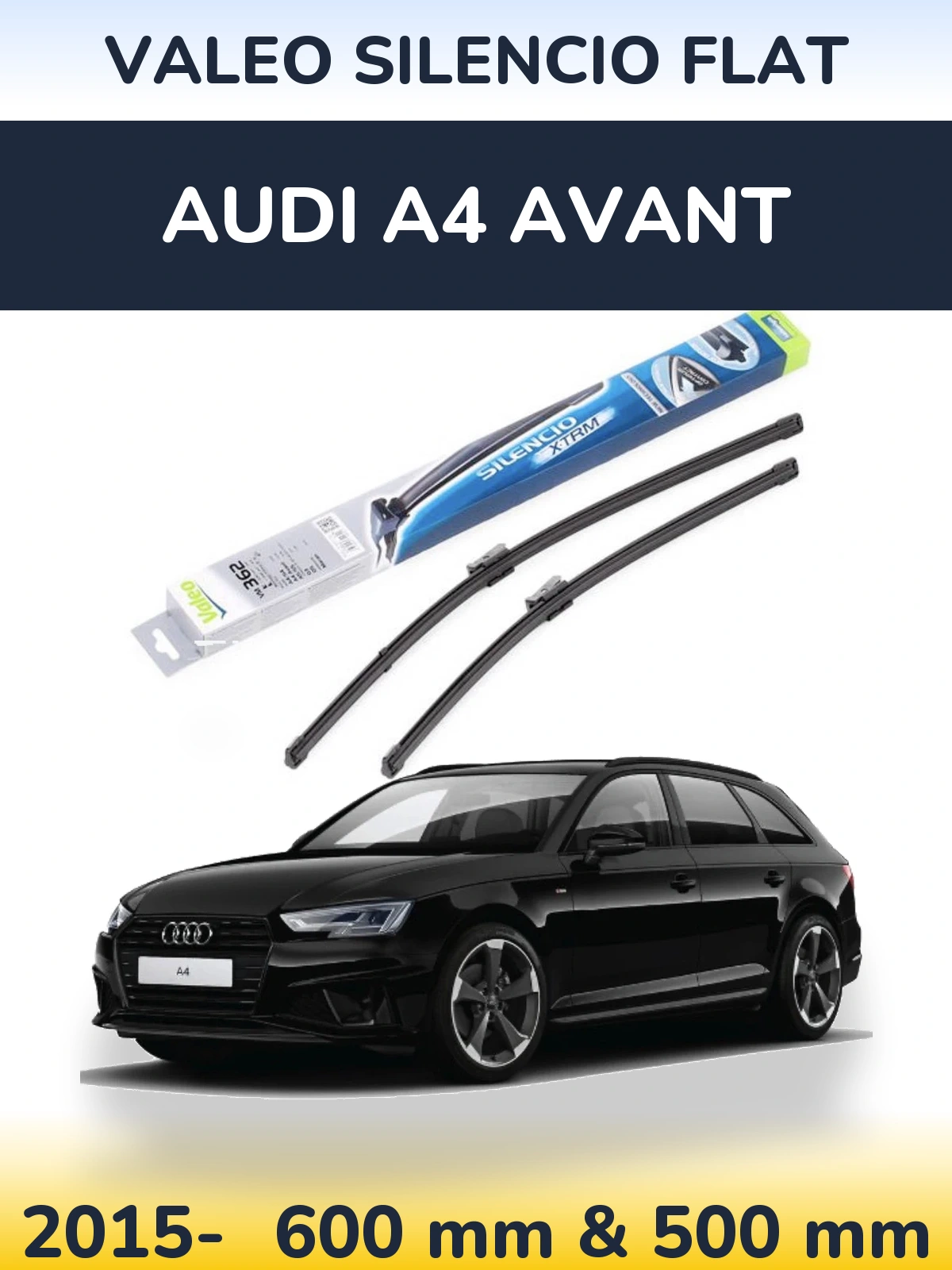 Front wiper blade set Valeo Silencio Flat 600 & 500 mm for Audi A4 Avant 2015-2026